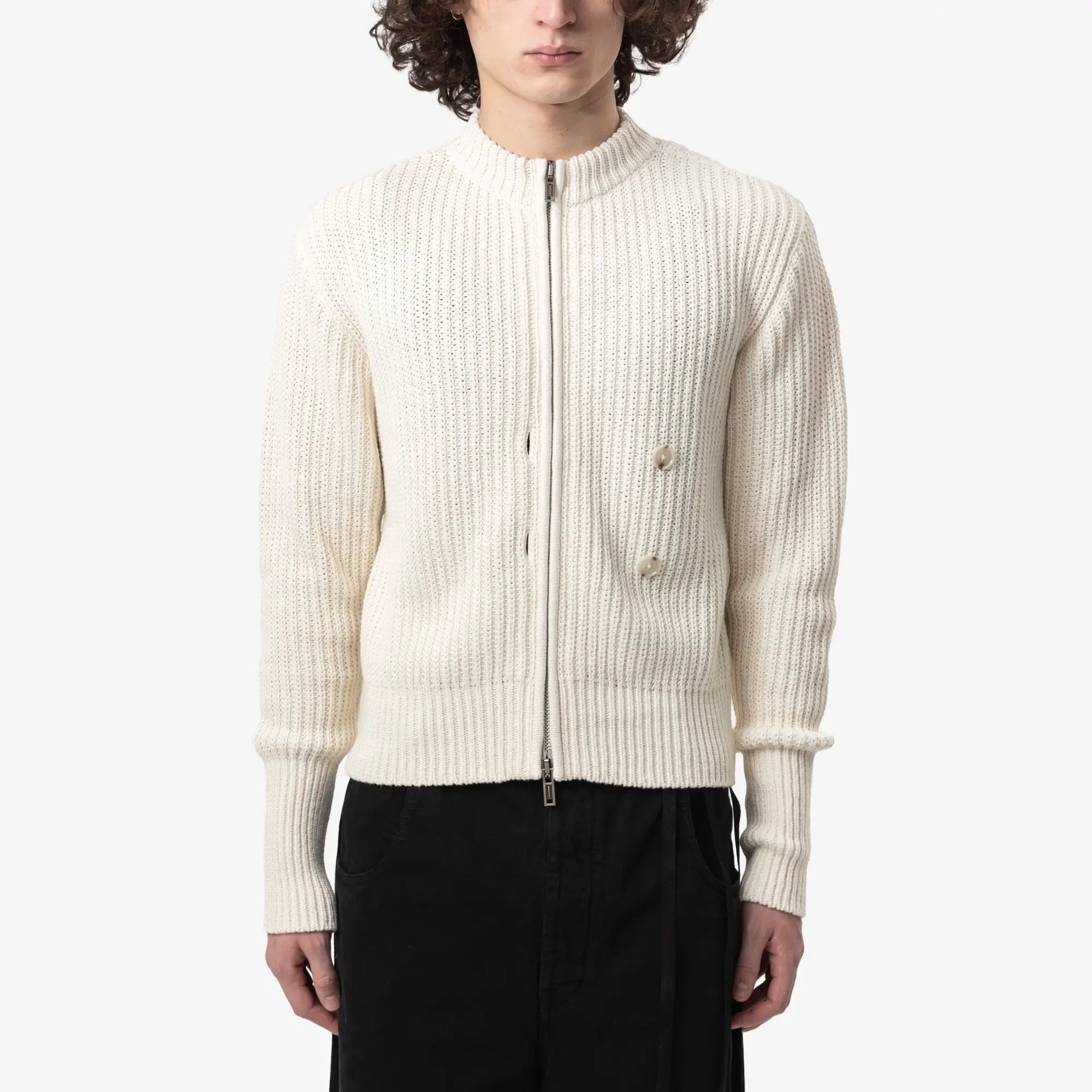 Ann Demeulemeester Ismael Zipped Knit Bomber Natural White - 4