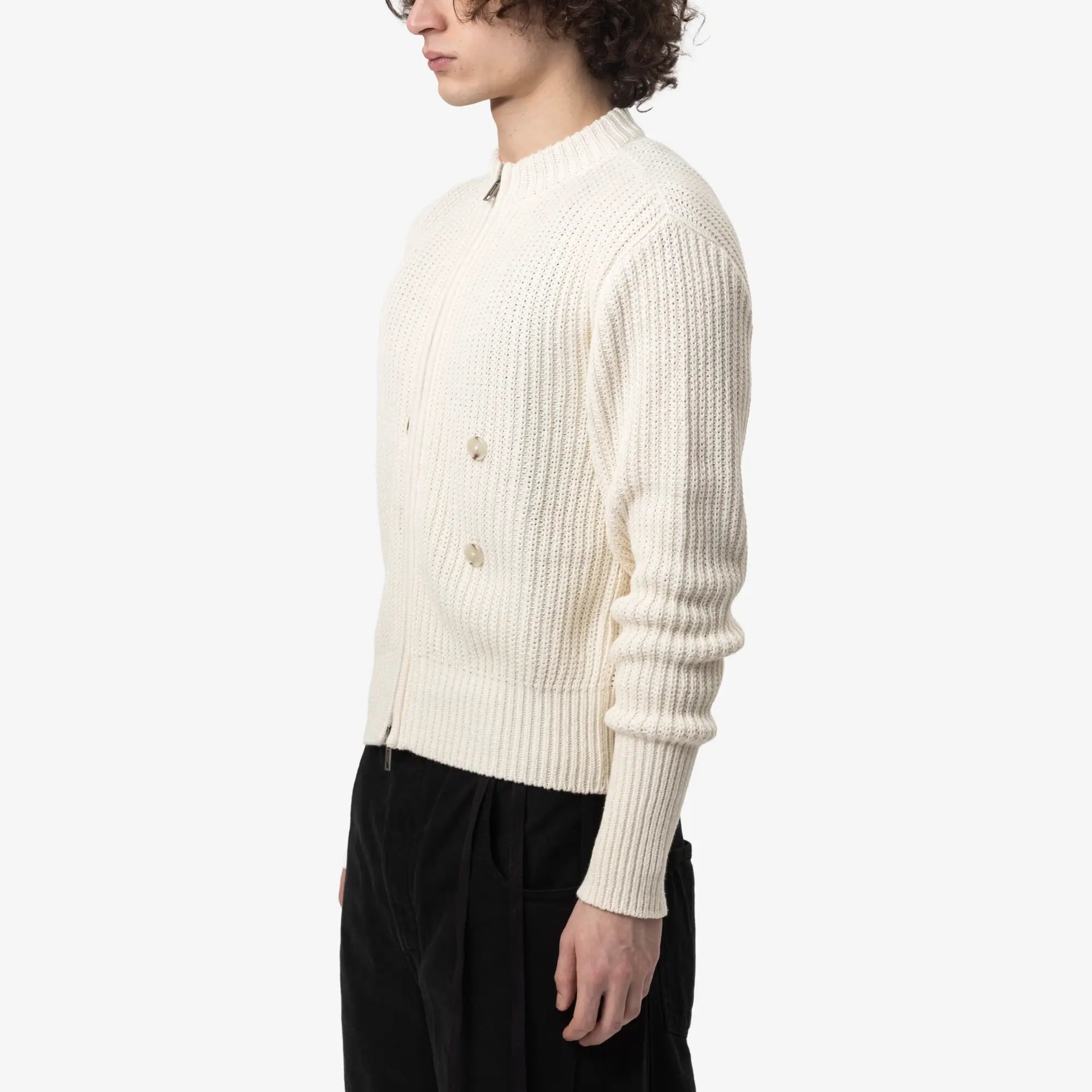 Ann Demeulemeester Ismael Zipped Knit Bomber Natural White - 1