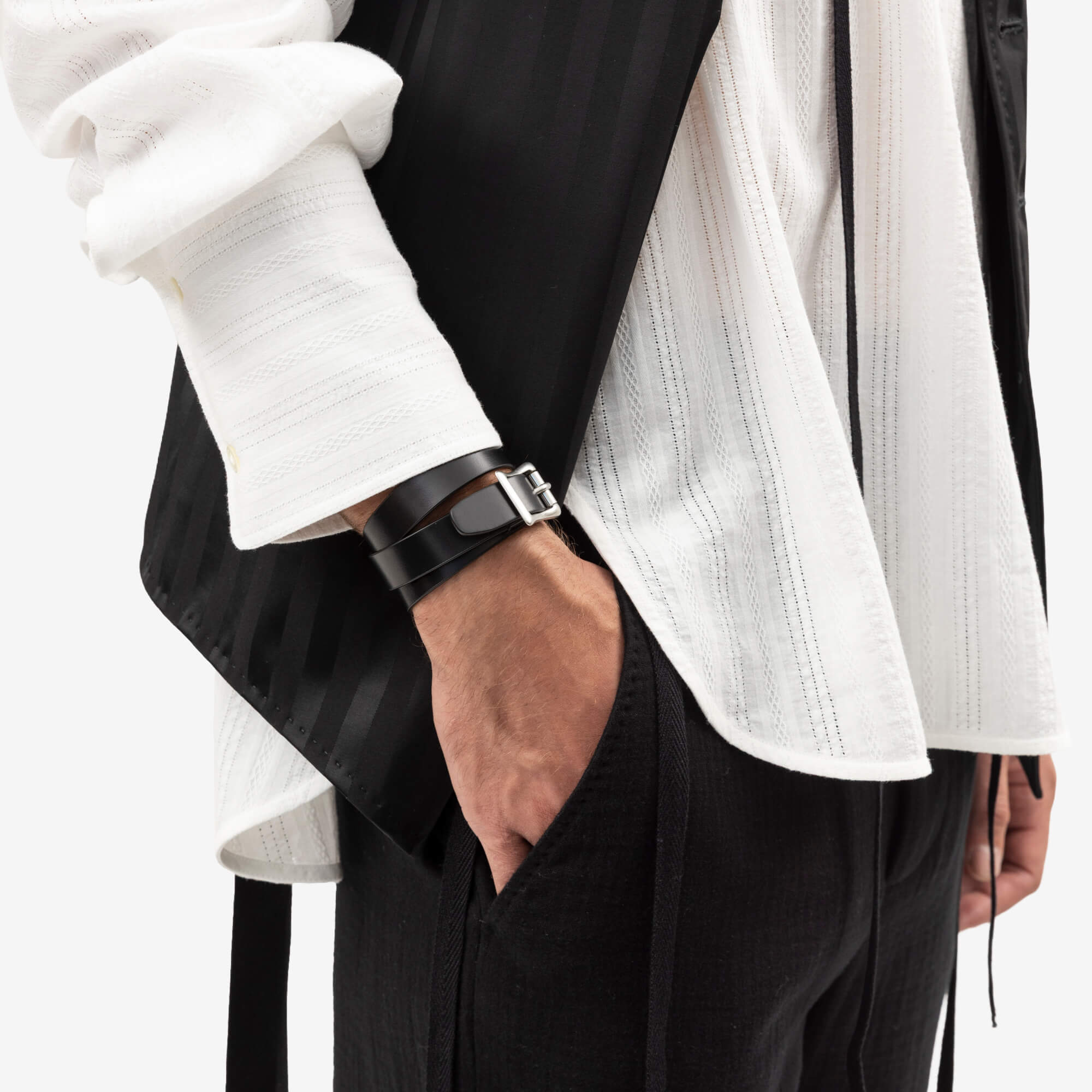 Ann Demeulemeester Sundvis 1.5cm Leather Bracelet Black-2
