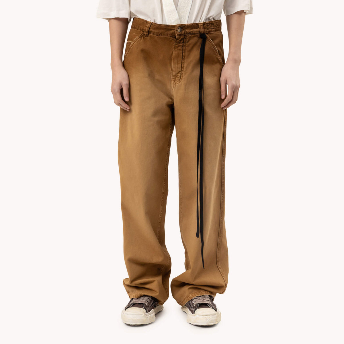 Ann Demeulemeester Tor Straight Leg Loose Sunfaded Trousers Camel Camel-1