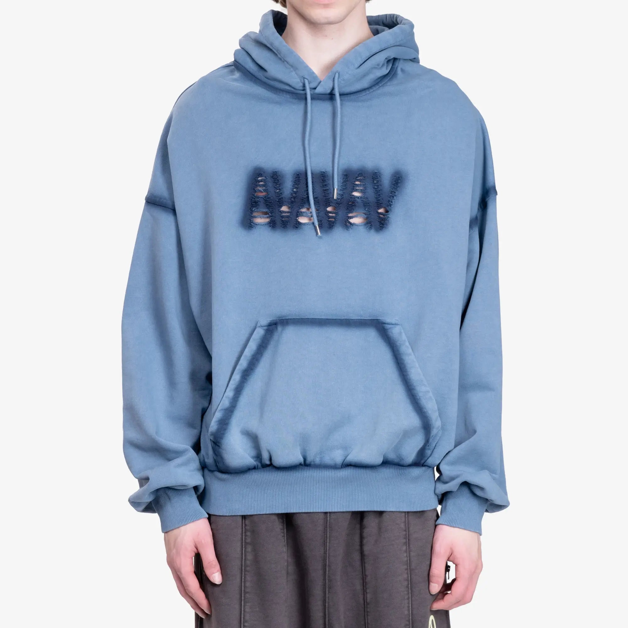 Avavav Shoulderless Cut Logo Cropped Hoody Blue - 1