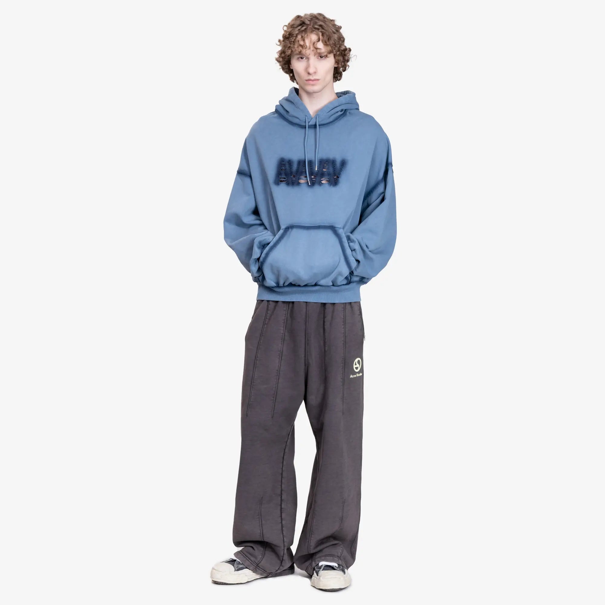 Avavav Shoulderless Cut Logo Cropped Hoody Blue - 2