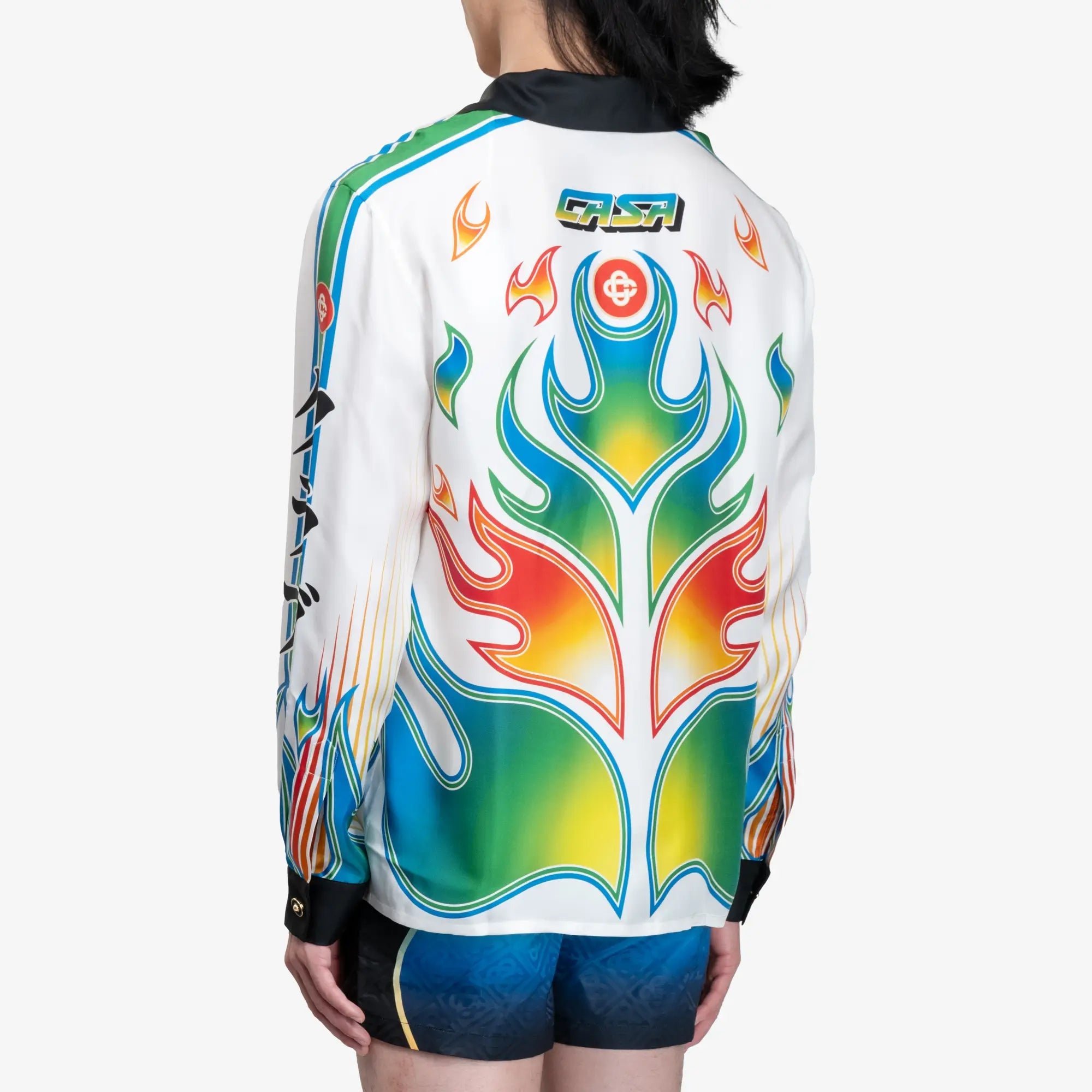 Casablanca Flame Laurel Cuban Collar LS Shirt White - 4