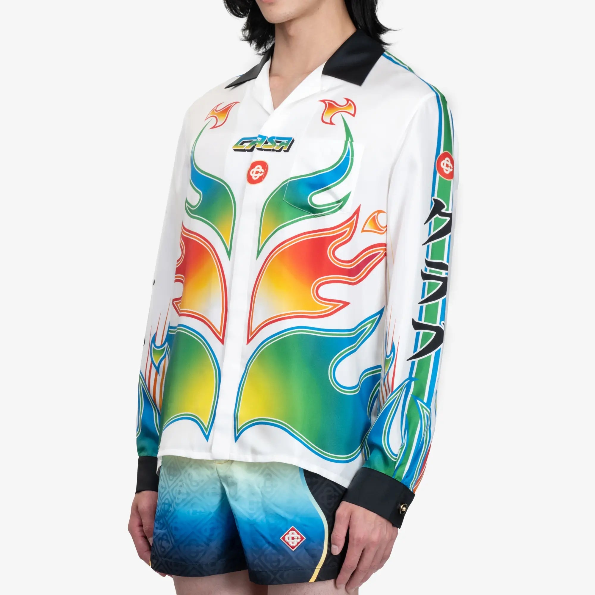 Casablanca Flame Laurel Cuban Collar LS Shirt White - 3