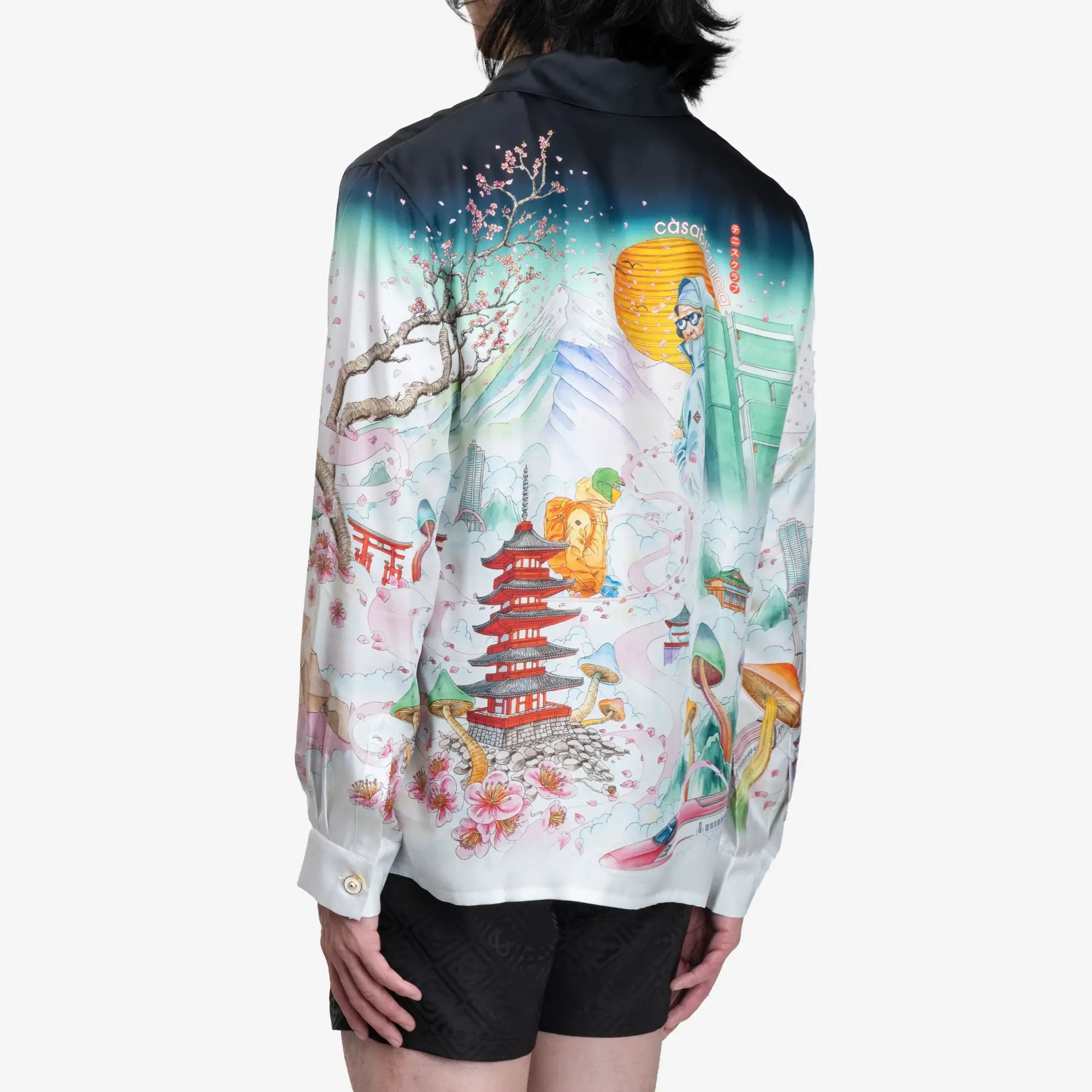 Casablanca Flowers Cuban Collar LS Shirt White - 4