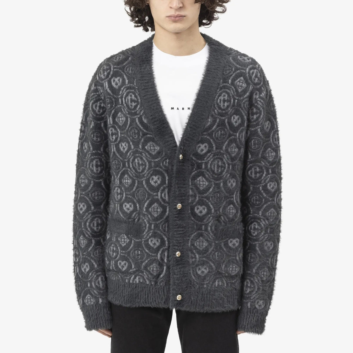 Casablanca Fluffy Monogram Cardigan Gray