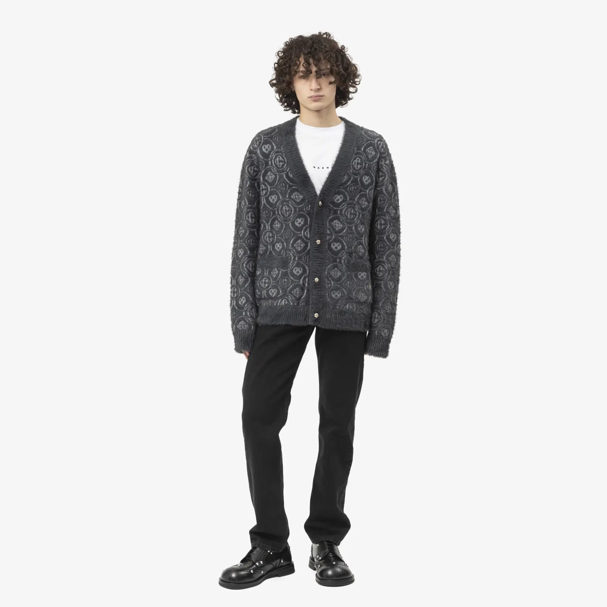 Casablanca Fluffy Monogram Cardigan Grey - 2