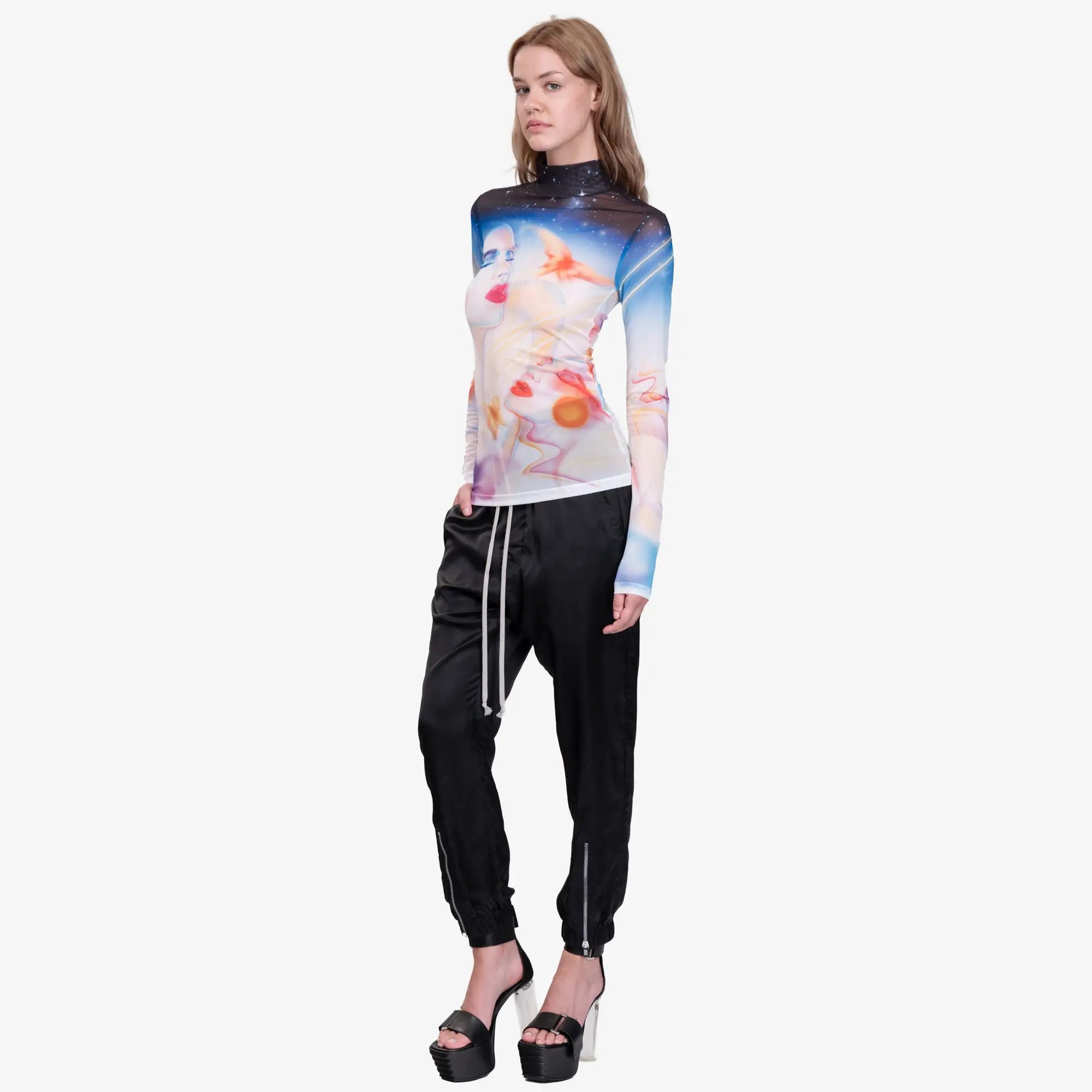 Casablanca Womens Galactic Connection Mesh Top Black - 2