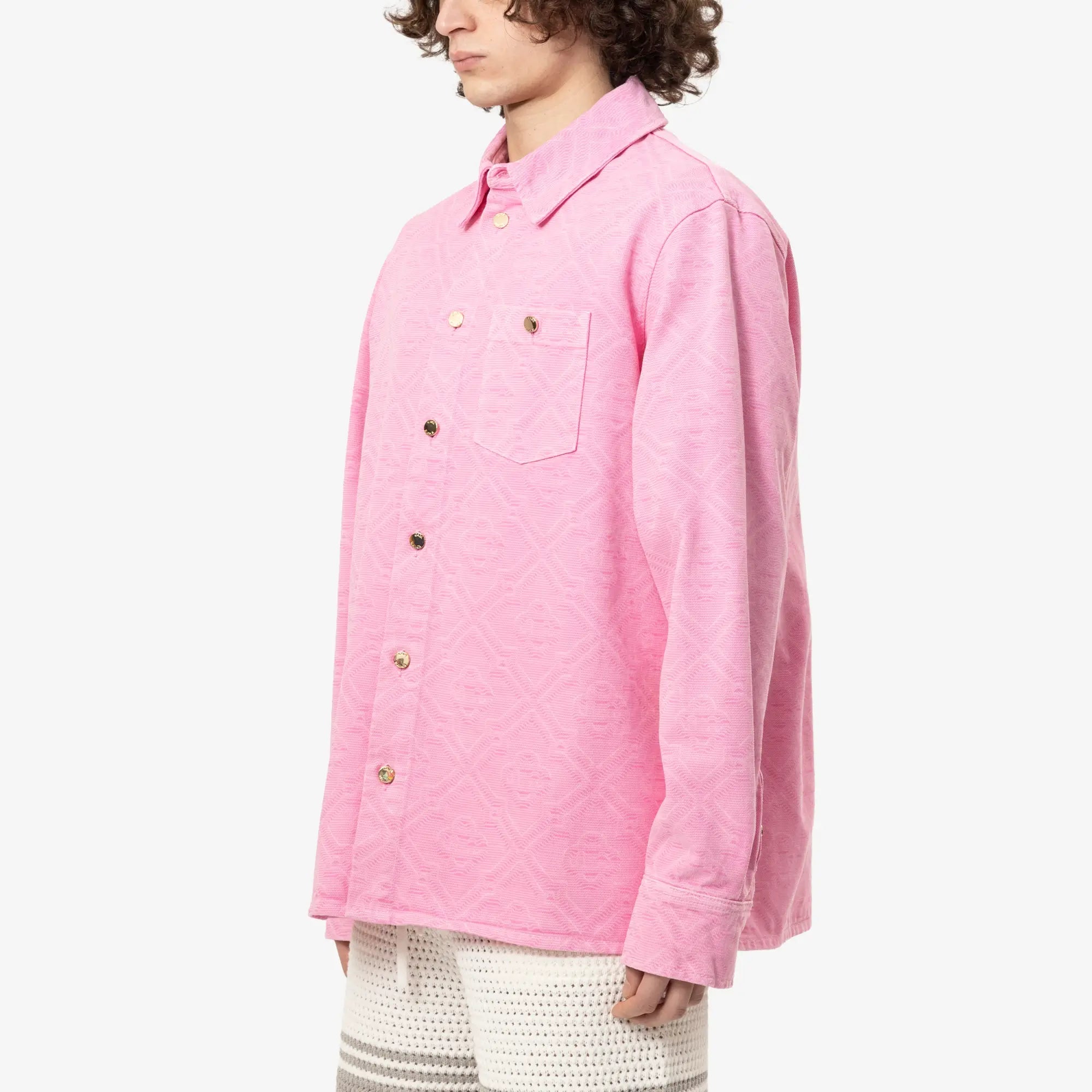 Casablanca Laser Monogram Oversize Denim Shirt Pink - 3