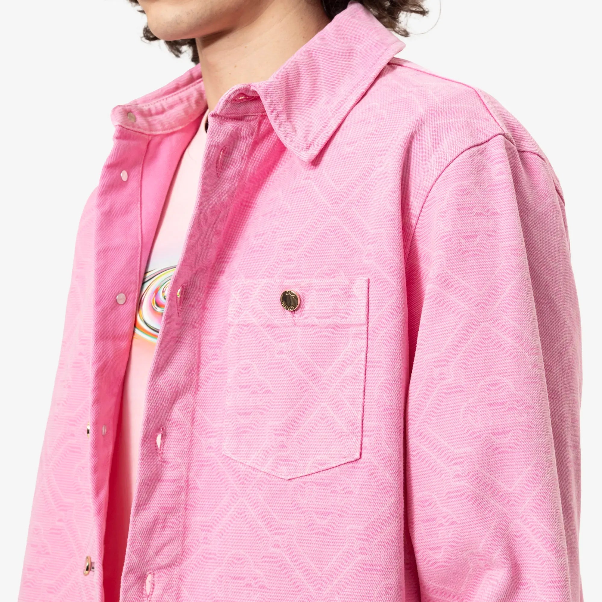 Casablanca Laser Monogram Oversize Denim Shirt Pink - 5