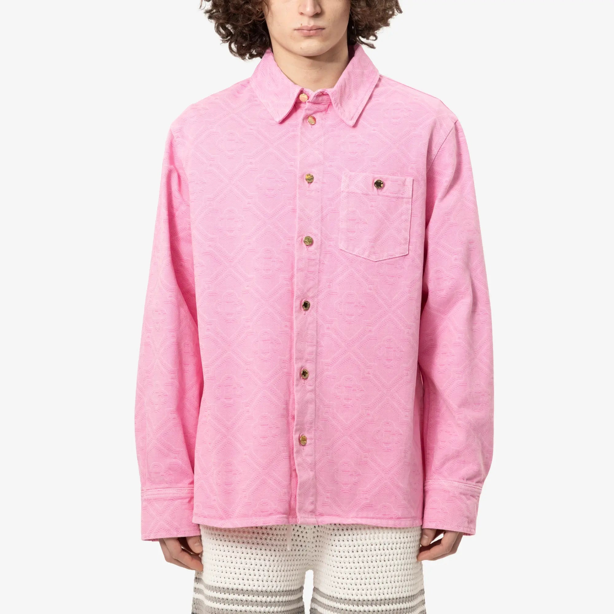 Casablanca Laser Monogram Oversize Denim Shirt Pink - 1