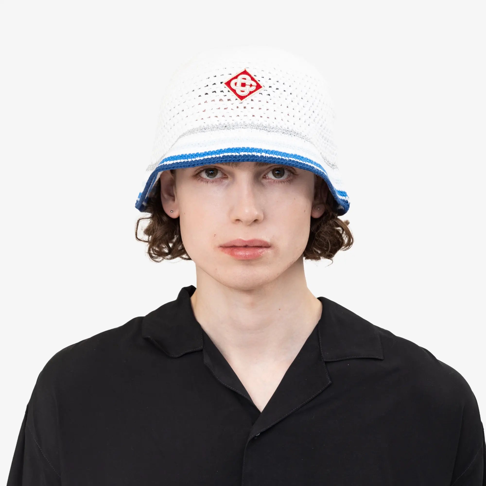 Casablanca Mesh Stripe Crochet Hat White/Blue - 2