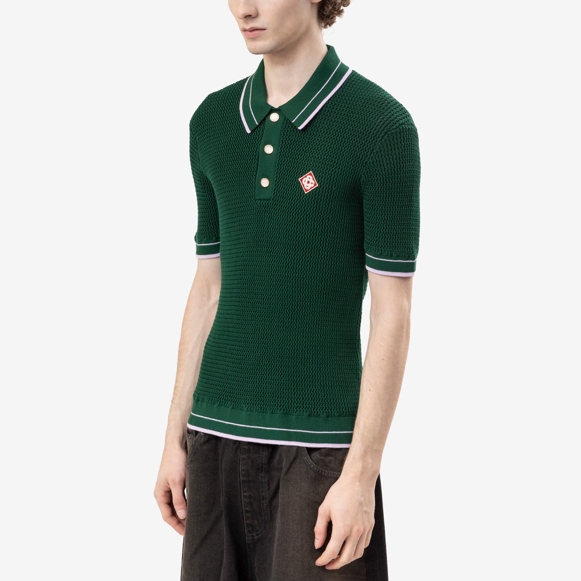 Casablanca Mock Mini Crochet Polo Green-3