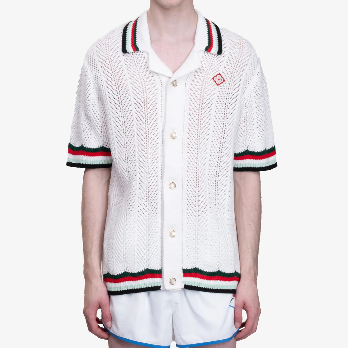 Casablanca Paris Mens Montage Ondulee Crochet Shirt in White