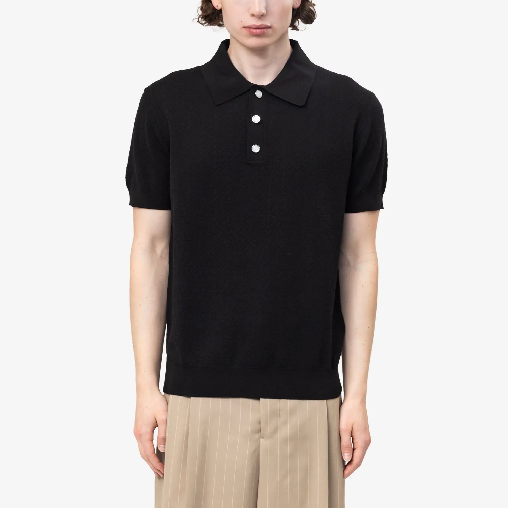 Casablanca Pointelle Monogram Polo Black - 1