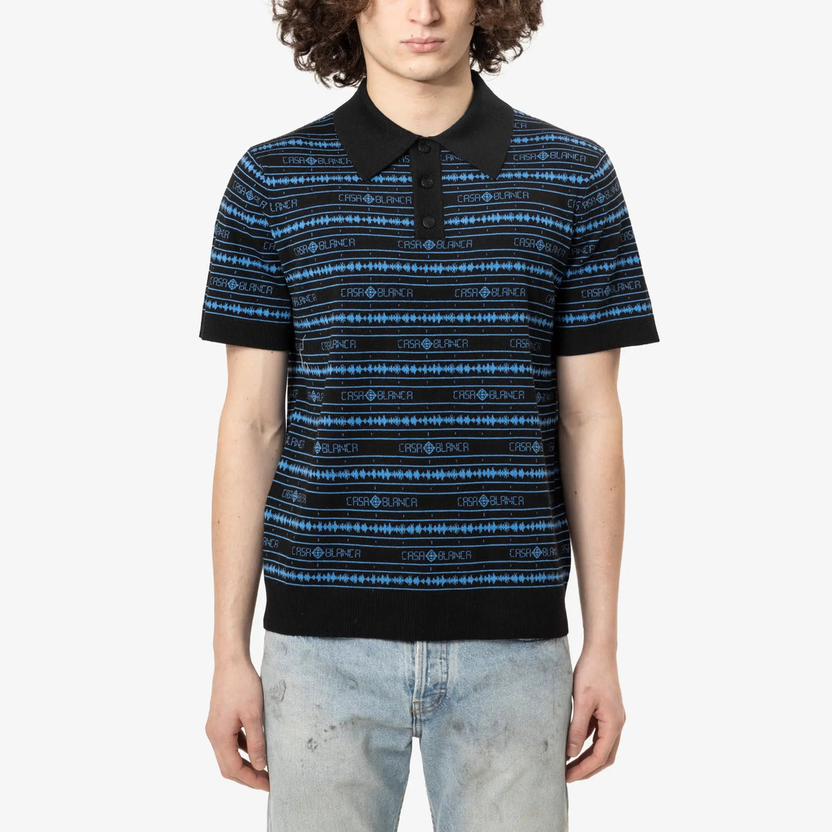 Casablanca Sound Wave Polo Shirt Navy-1