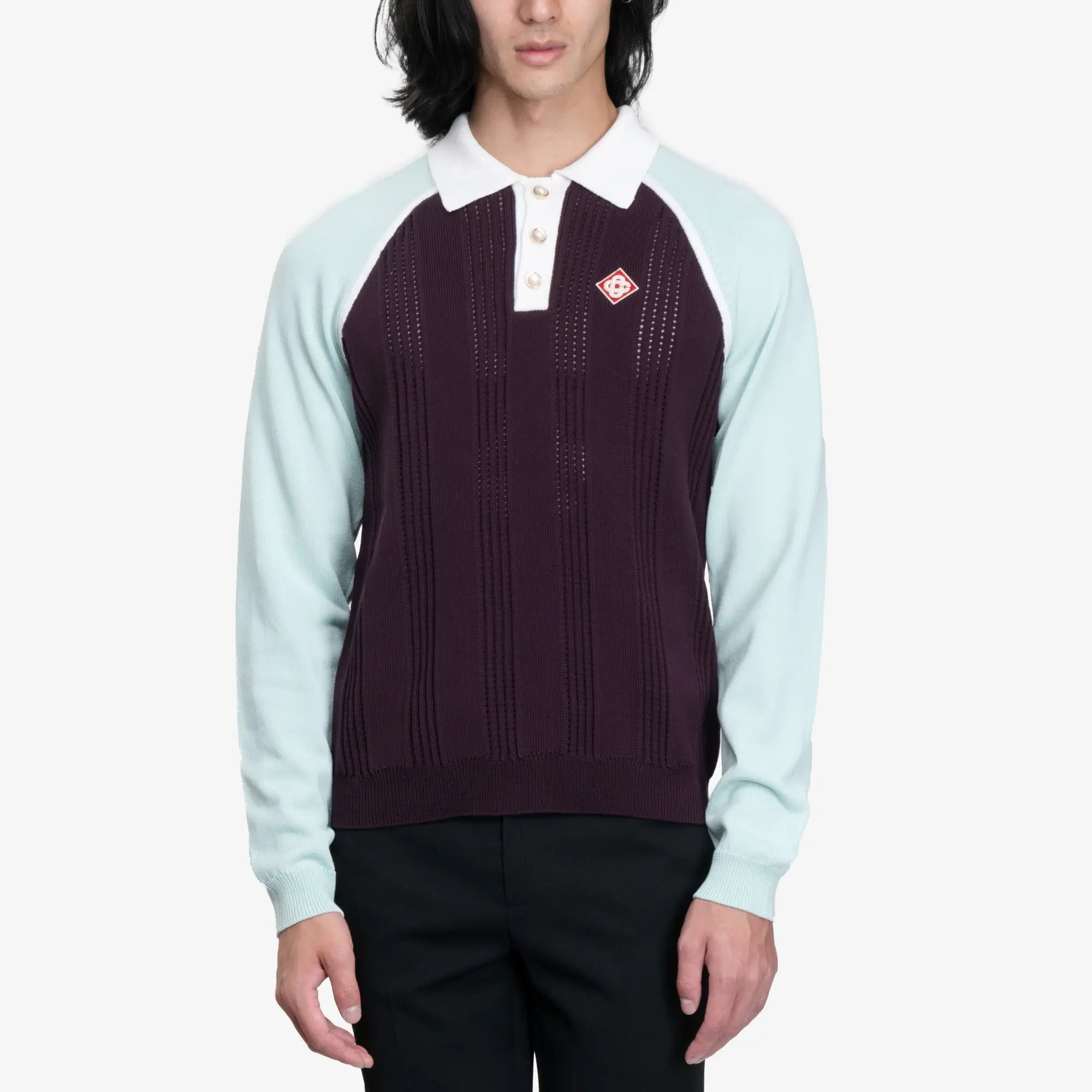 Casablanca Sporty Long Sleeve Polo Aubergine - 1