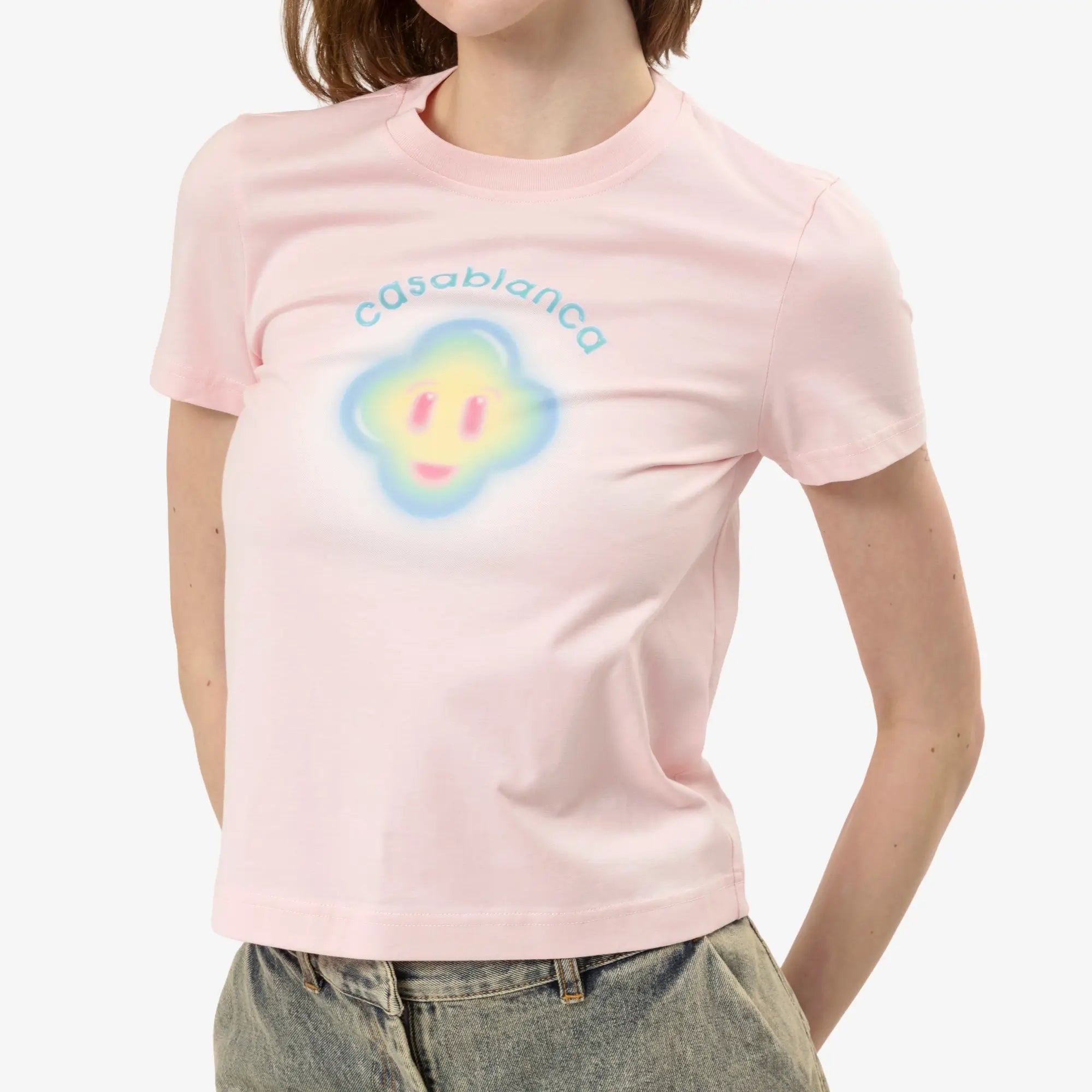 Casablanca Womens Airbrush Smiley Fitted T-Shirt Pale Pink - 5