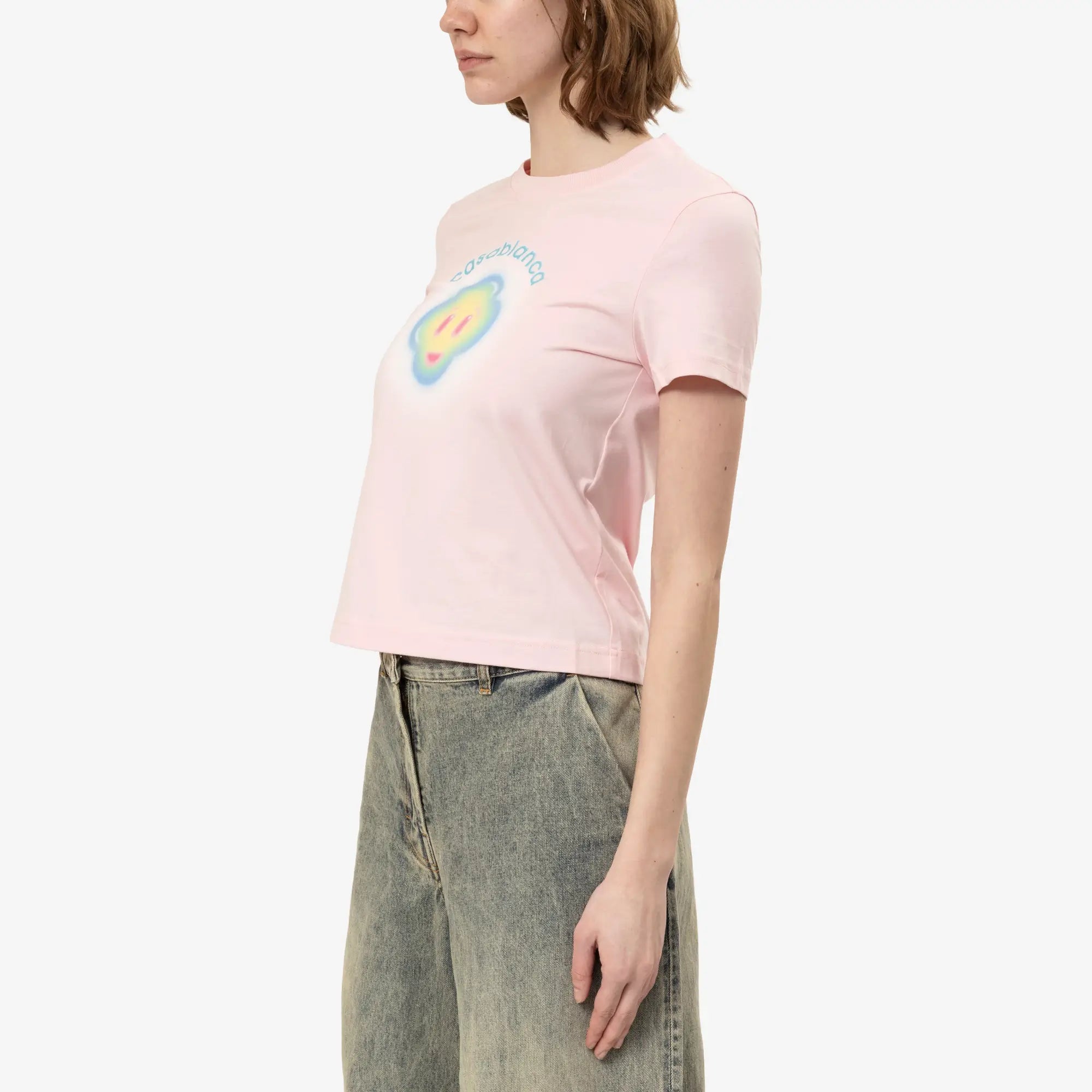 Casablanca Womens Airbrush Smiley Fitted T-Shirt Pale Pink - 3