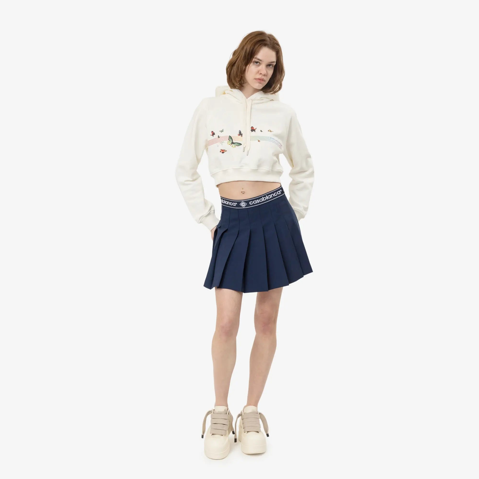 Casablanca Womens Butterfly Cropped Hoody Off White - 2