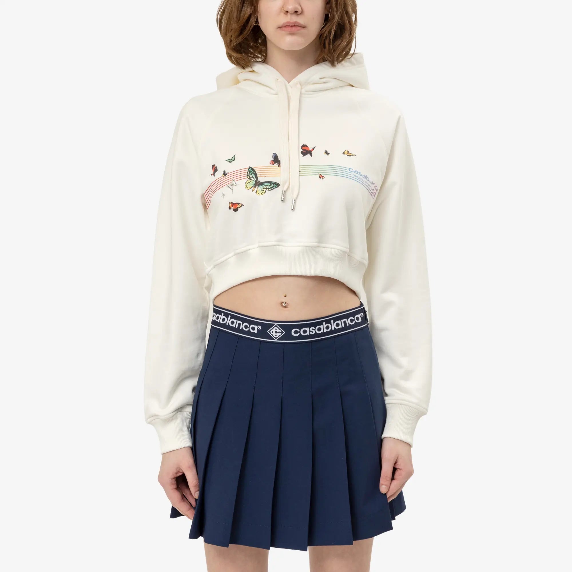 Casablanca Womens Butterfly Cropped Hoody Off White - 1