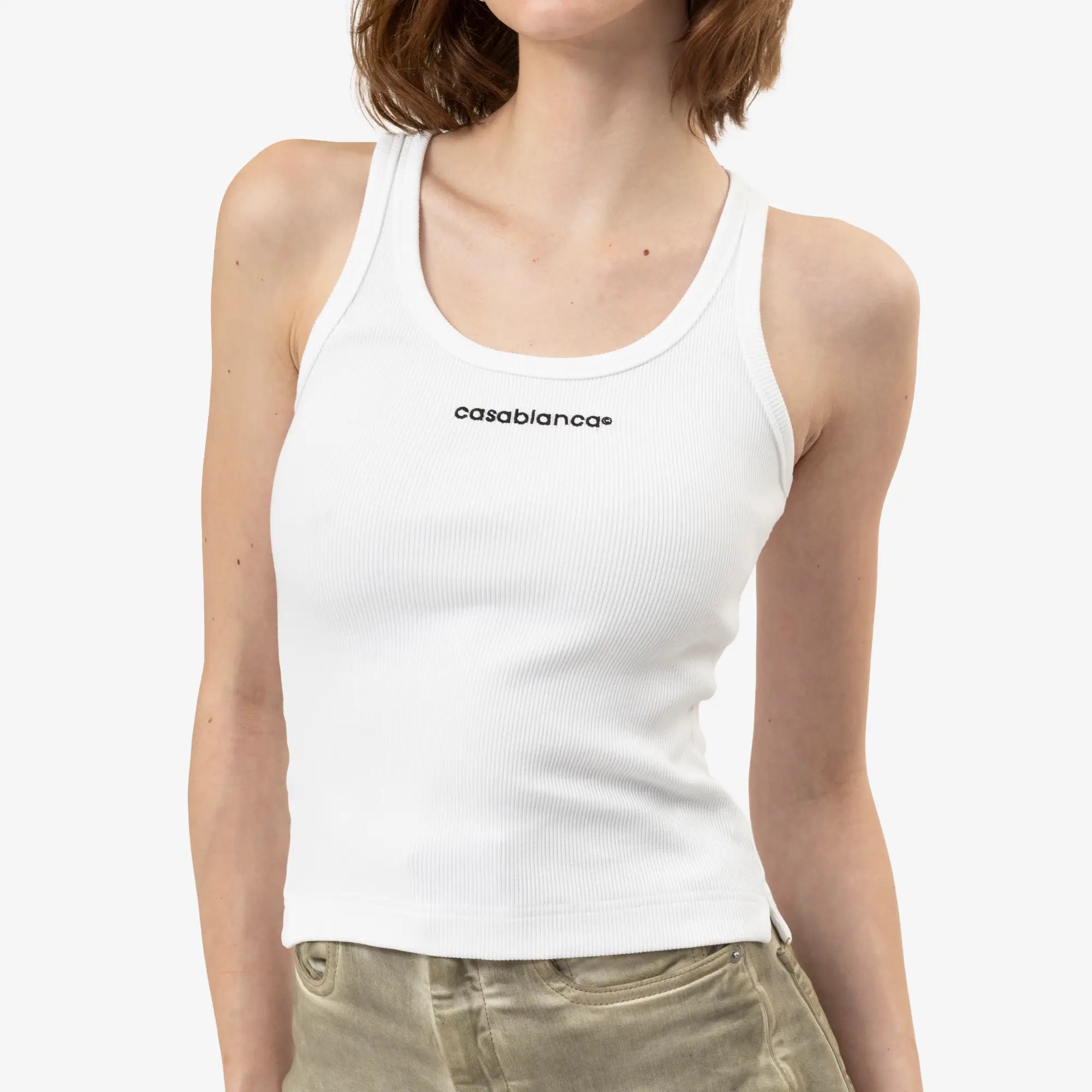 Casablanca Womens Ribbed Tank Top White - 5