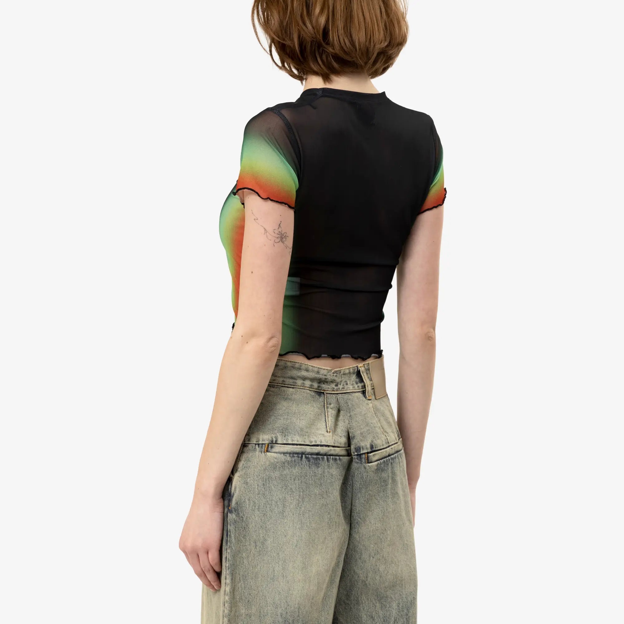 Casablanca Womens Scallop SS Printed Mesh Top Black - 4