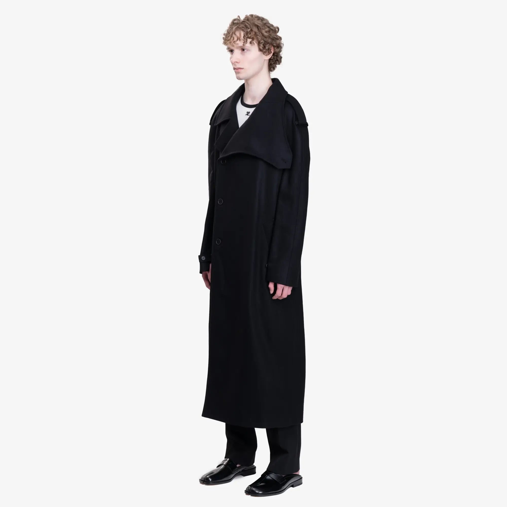 Courreges Oblique Wool Maxi Trench Coat Black - 3