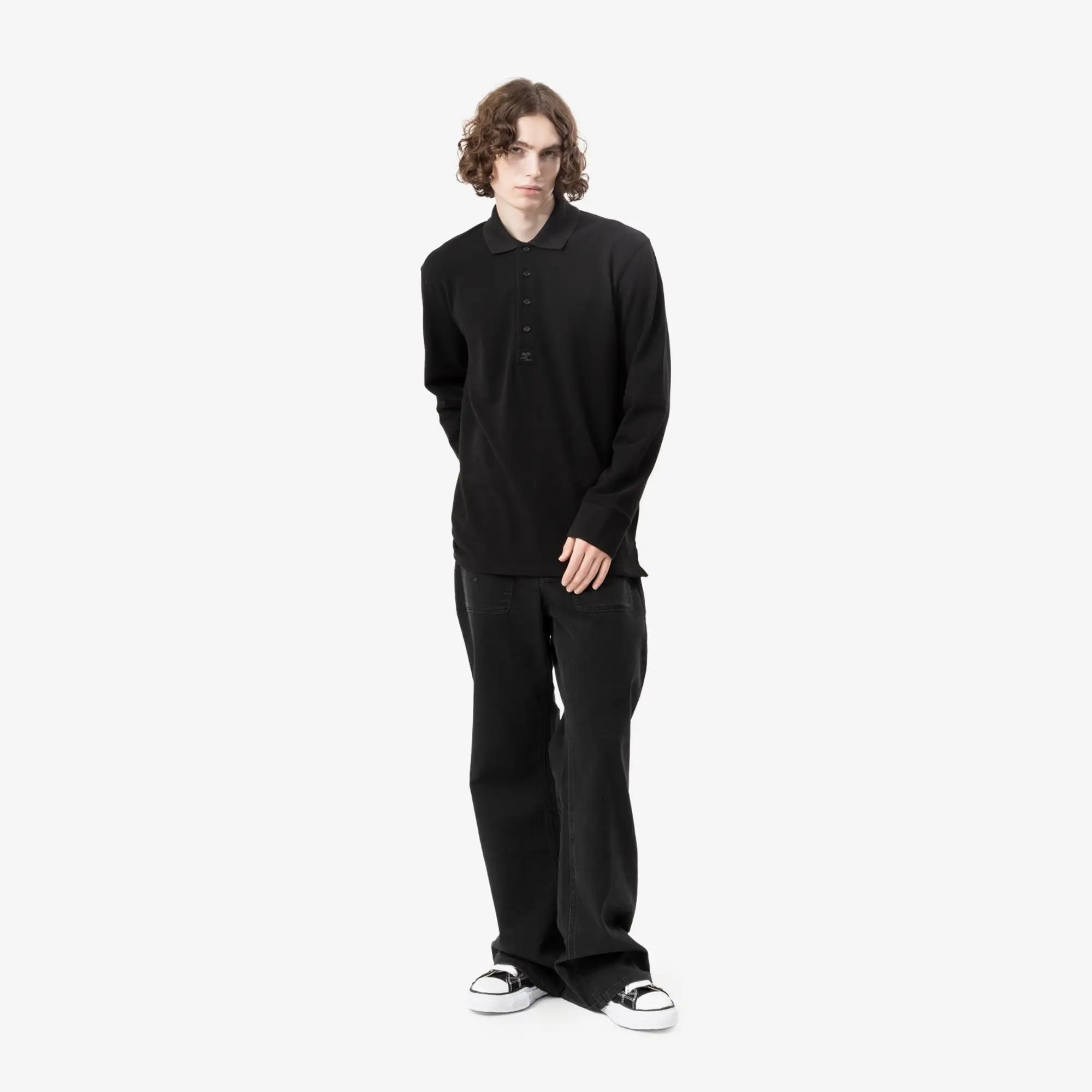 Courreges Oversized Long Sleeve Polo Black - 2