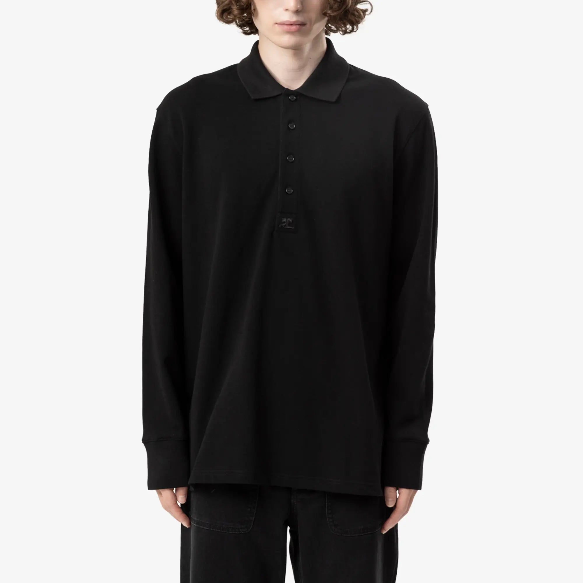 Courreges Oversized Long Sleeve Polo Black - 1