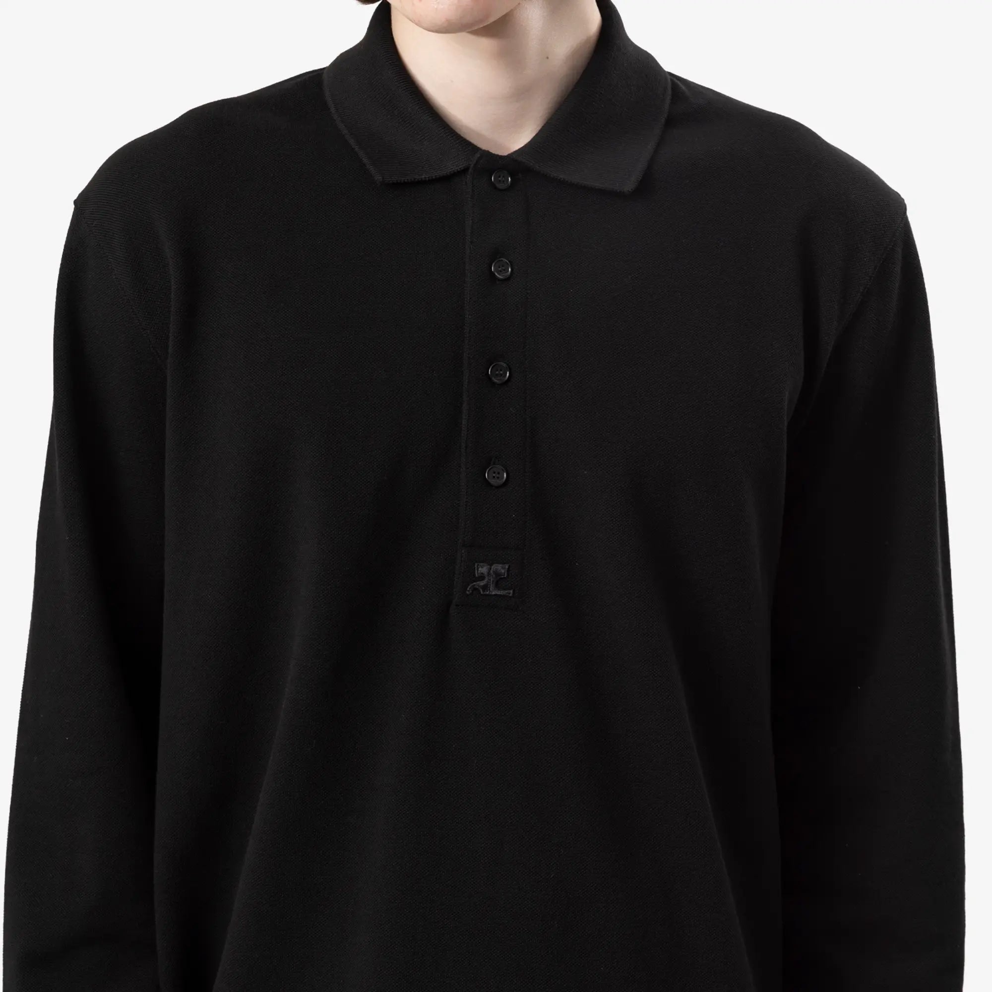 Courreges Oversized Long Sleeve Polo Black - 5