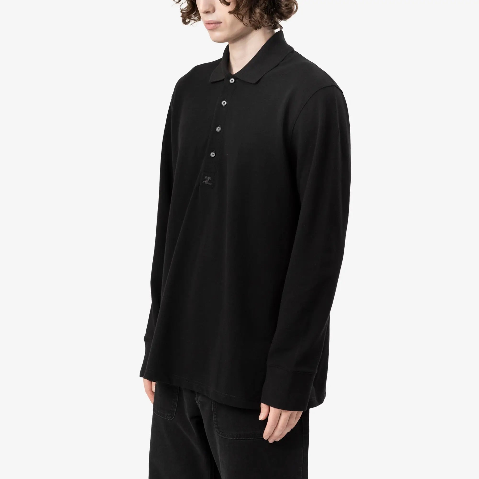 Courreges Oversized Long Sleeve Polo Black - 3