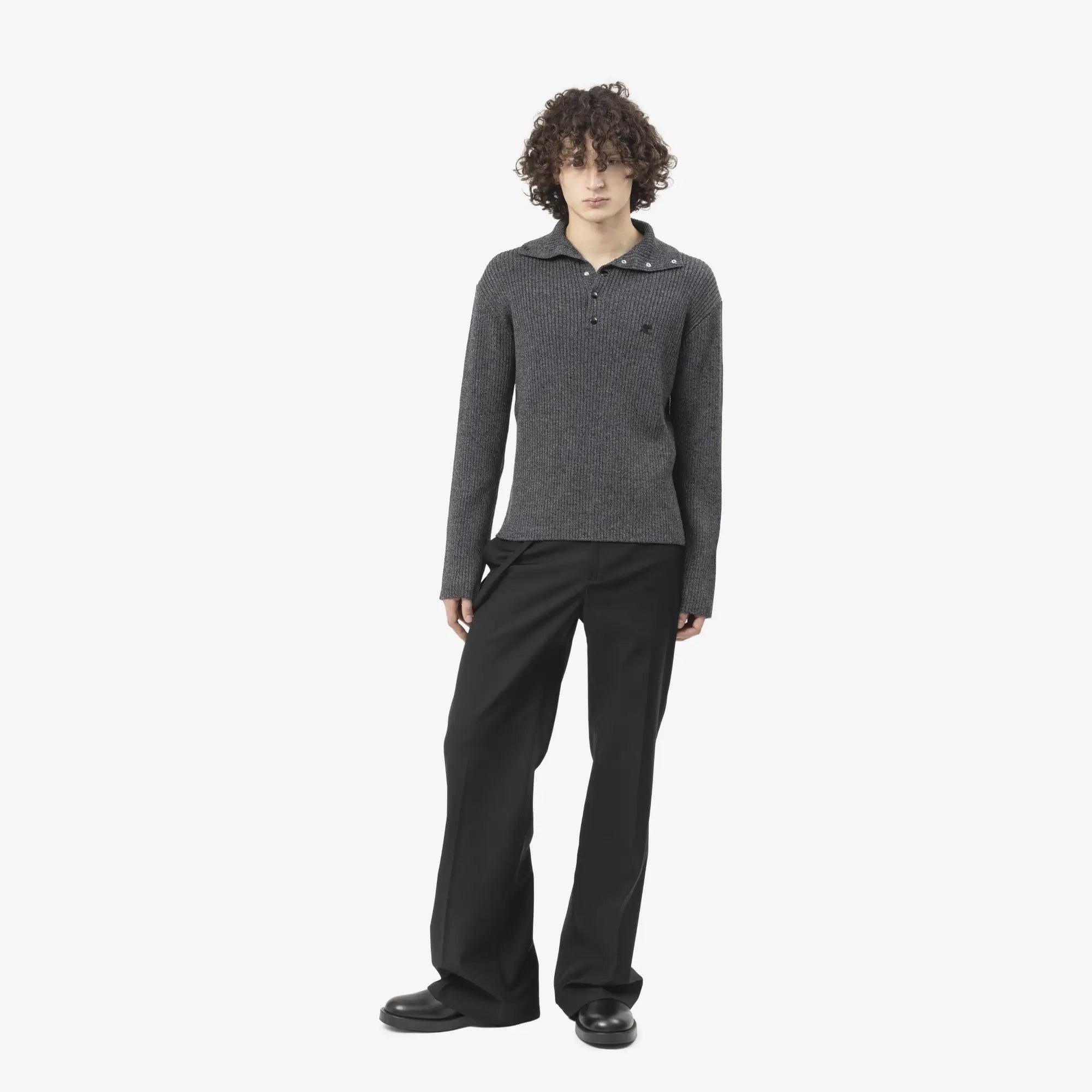 Courreges Ribbed Wool Polo Grey - 2