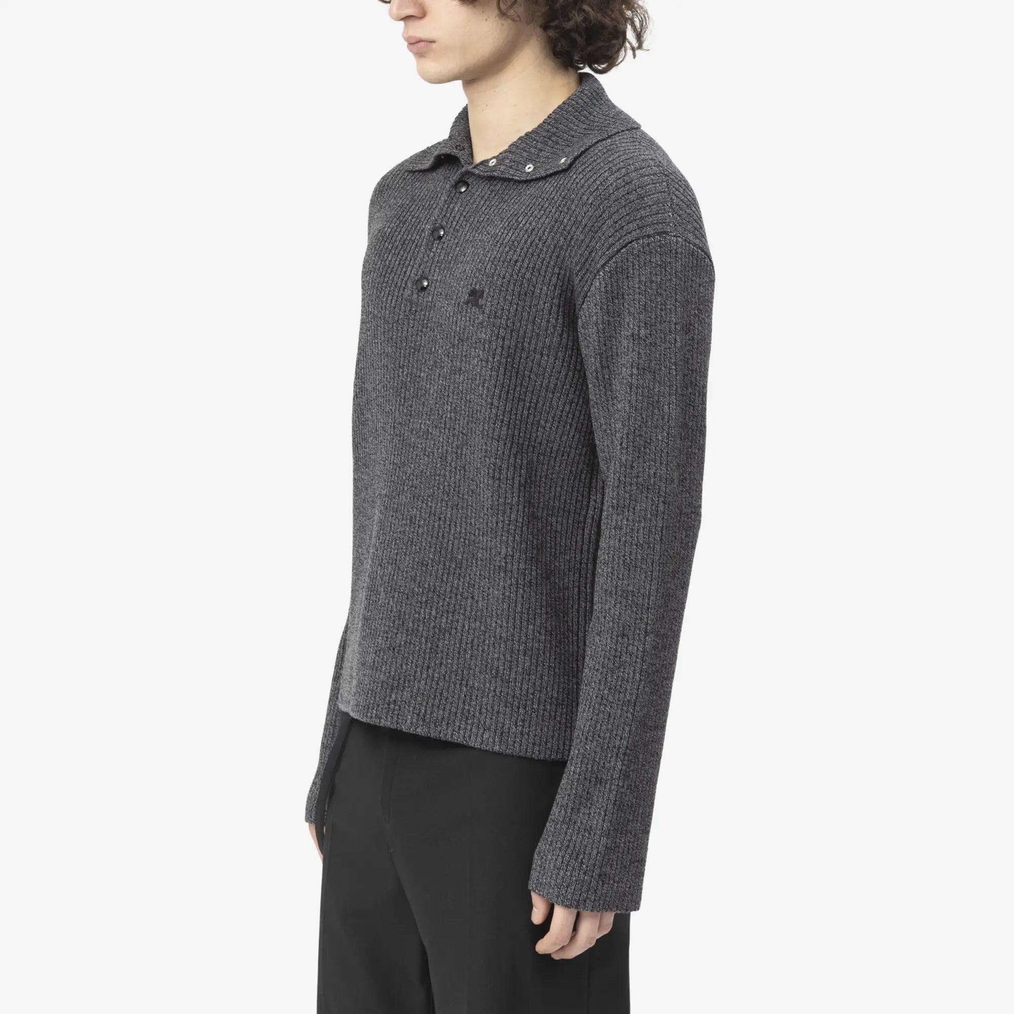 Courreges Ribbed Wool Polo Grey - 3