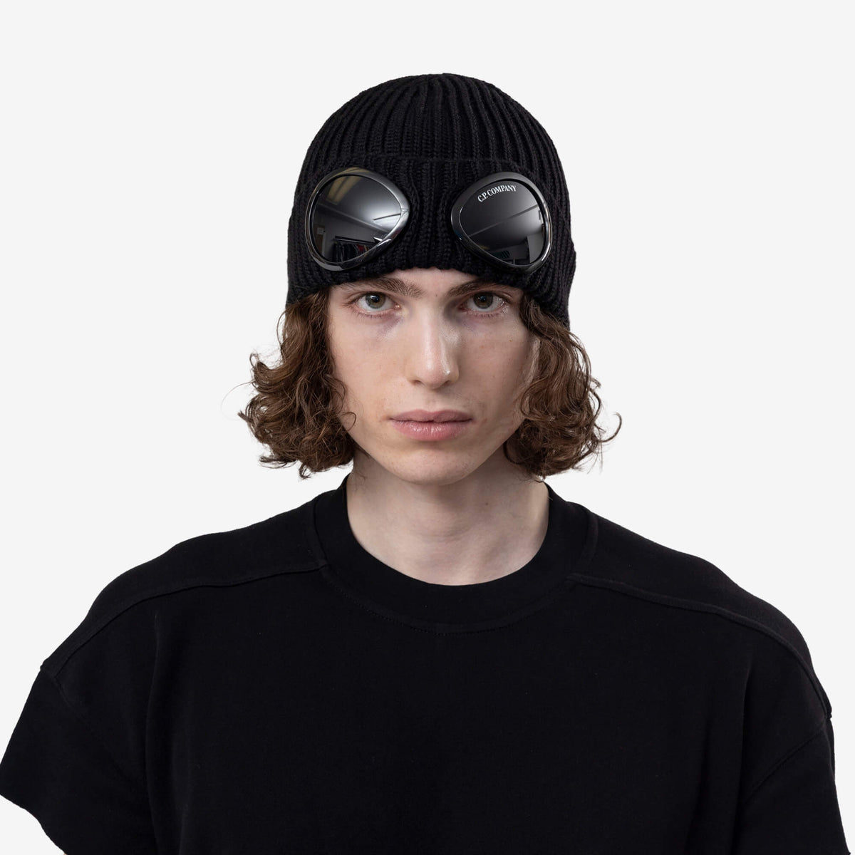 C.P. Company Extrafine Merino Wool Goggle Beanie Black-2