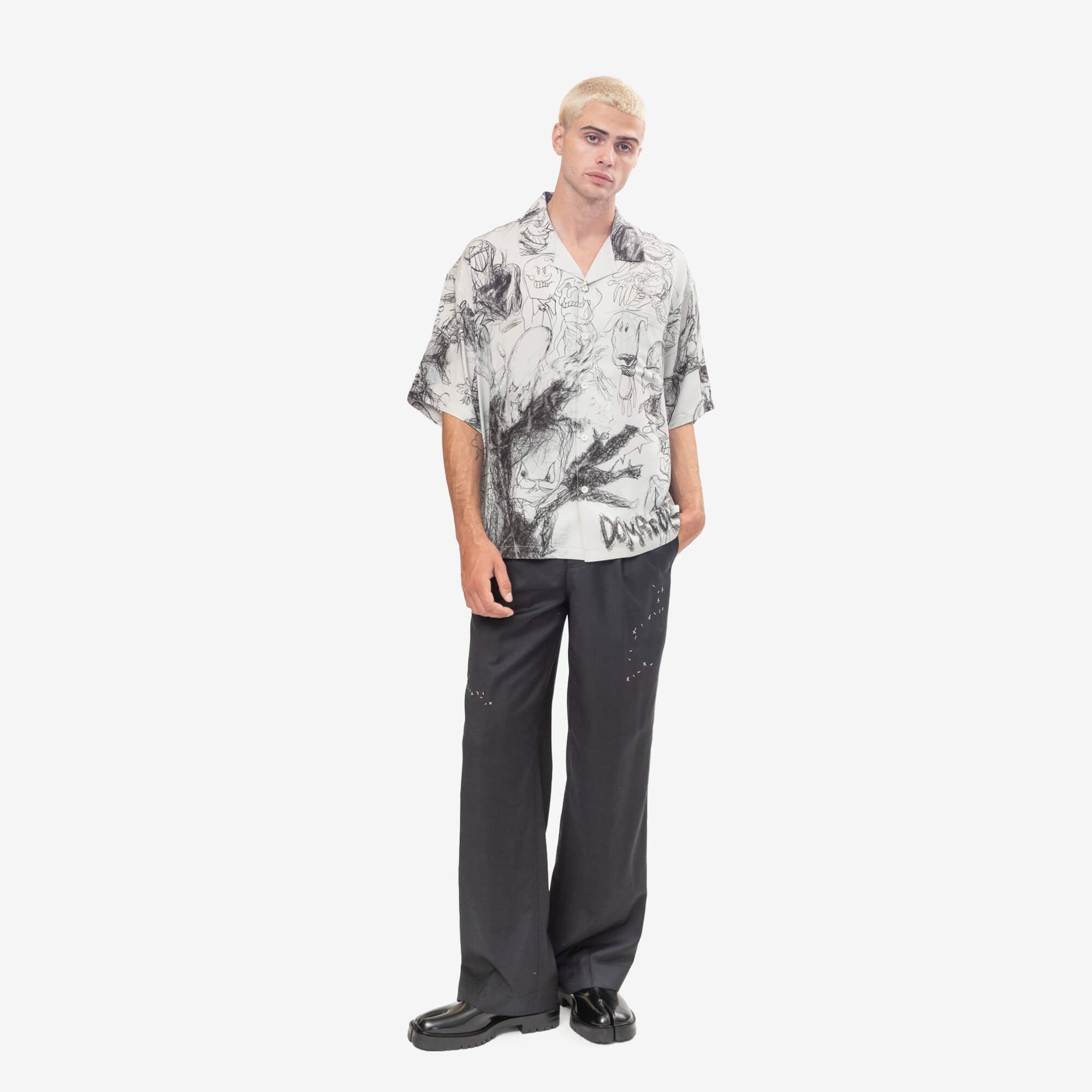 Dom Rebel Drawings Camp Collar Shirt Ivory-2