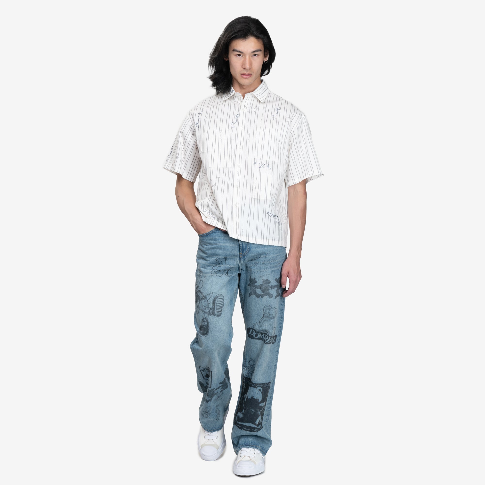 Dom Rebel Mending SS Shirt White Pinstripe - 2
