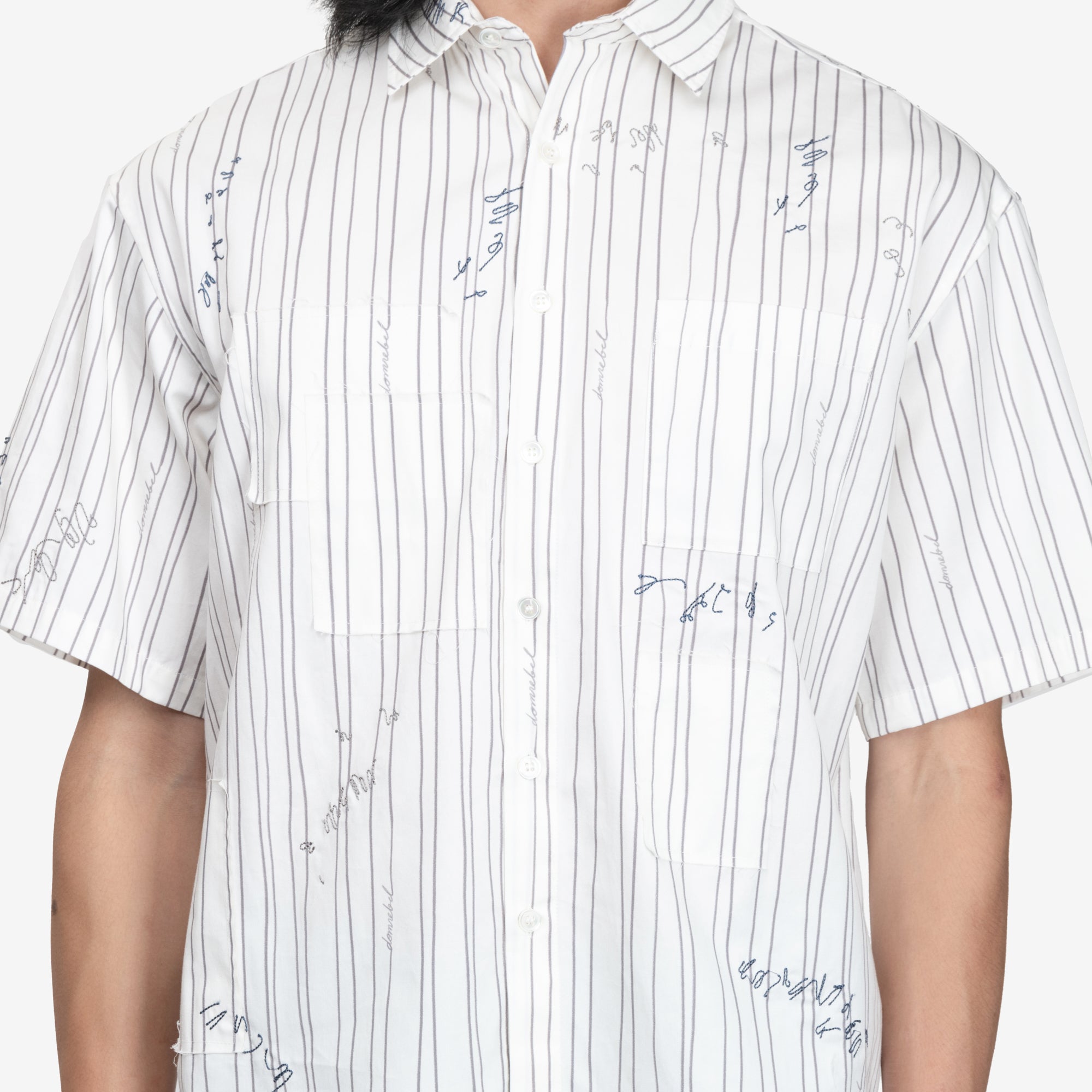 Dom Rebel Mending SS Shirt White Pinstripe - 5