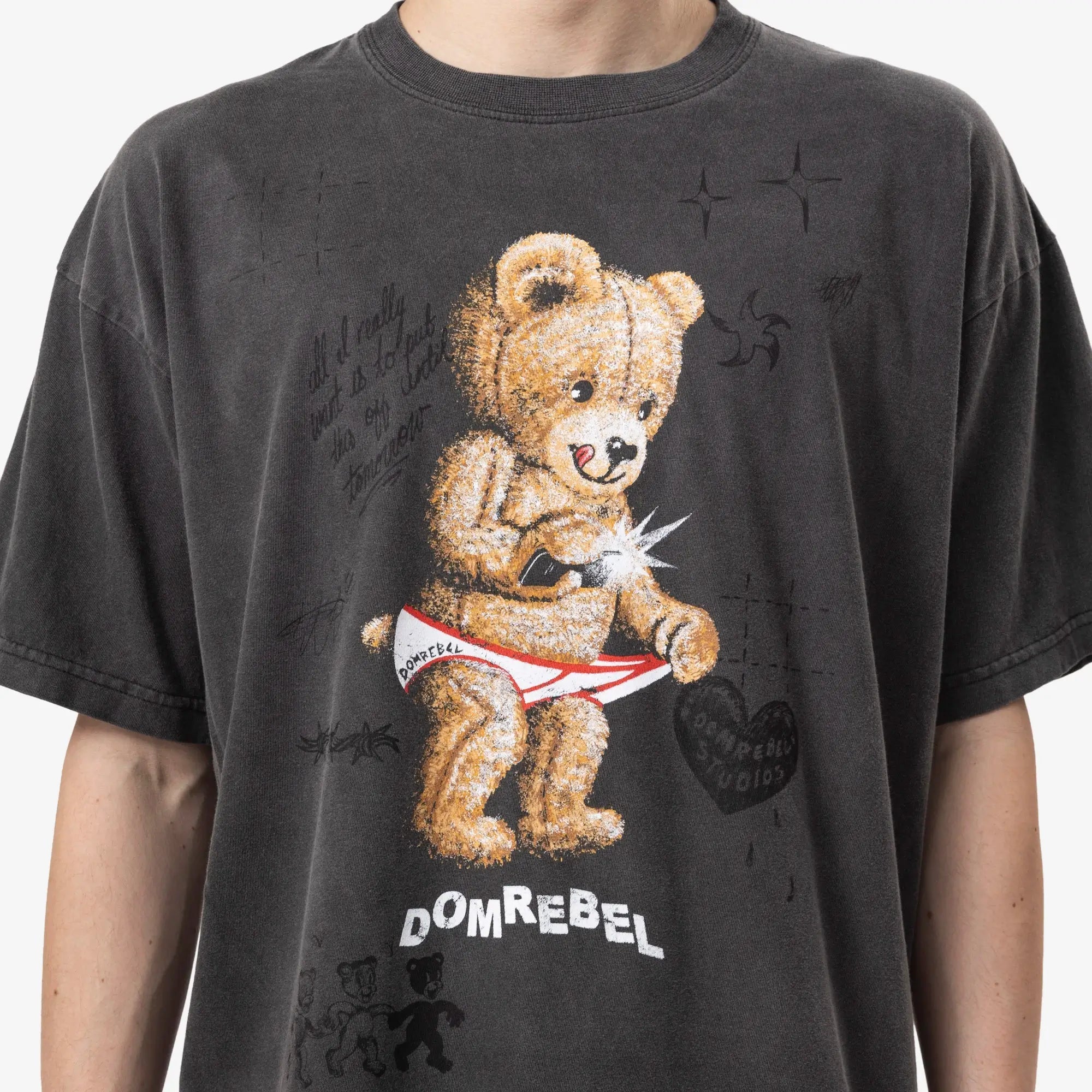 Dom Rebel Snap Sketch T-Shirt Faded Black - 5