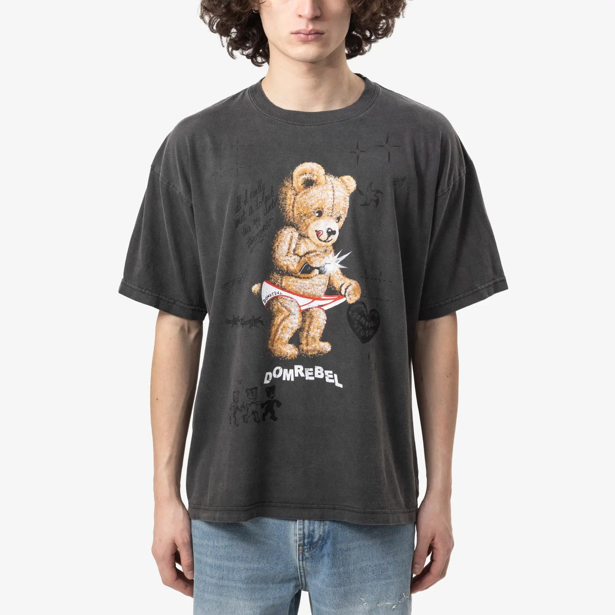 Domrebel スナップ スケッチ Tシャツ フェードブラック｜Feuille