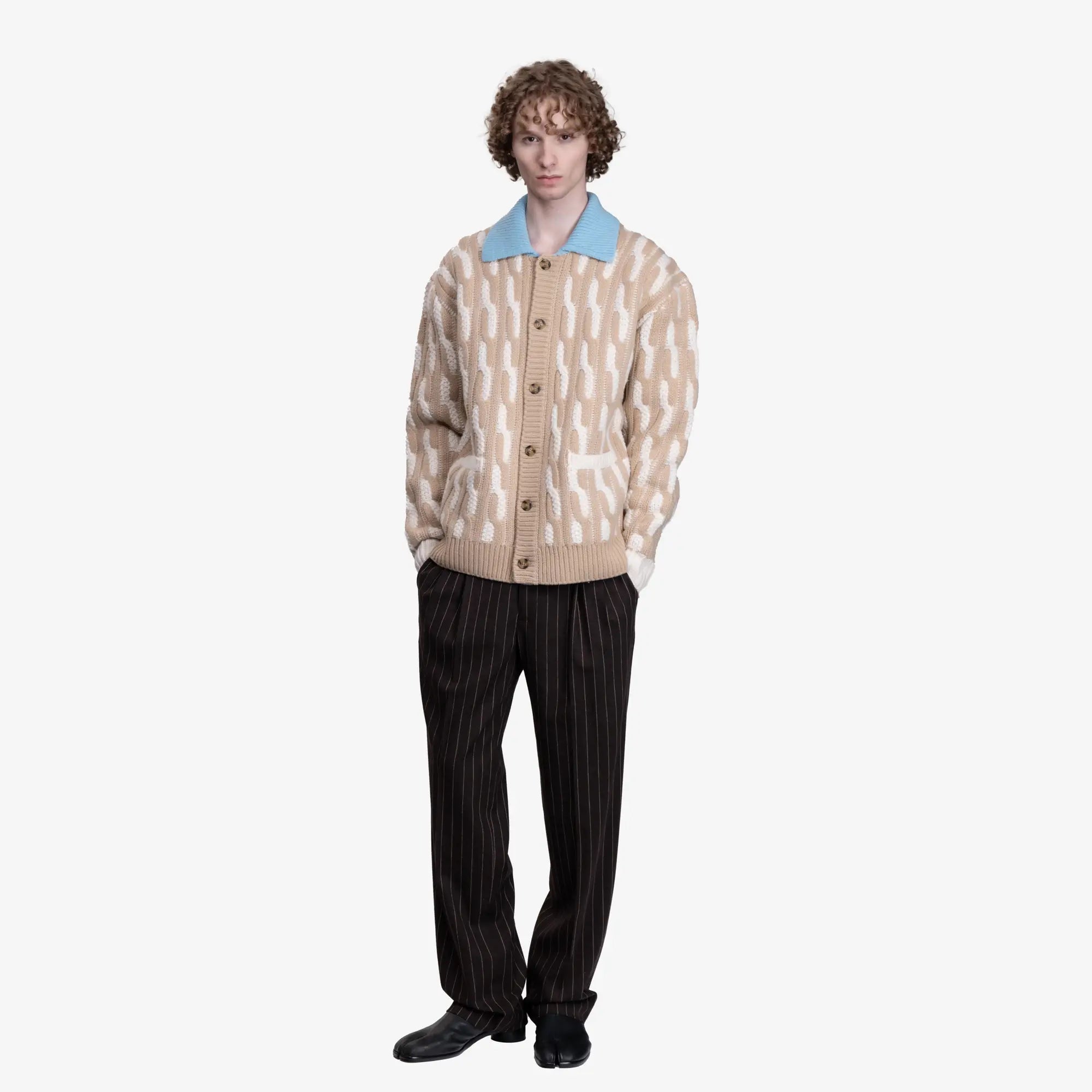 Drôle de Monsieur Le Cardigan Torsades Bicolore Off White - 2