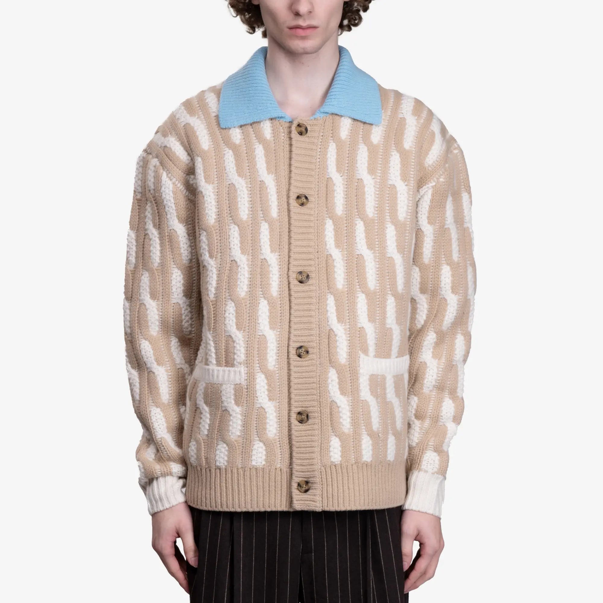 Drôle de Monsieur Le Cardigan Torsades Bicolore Off White - 1