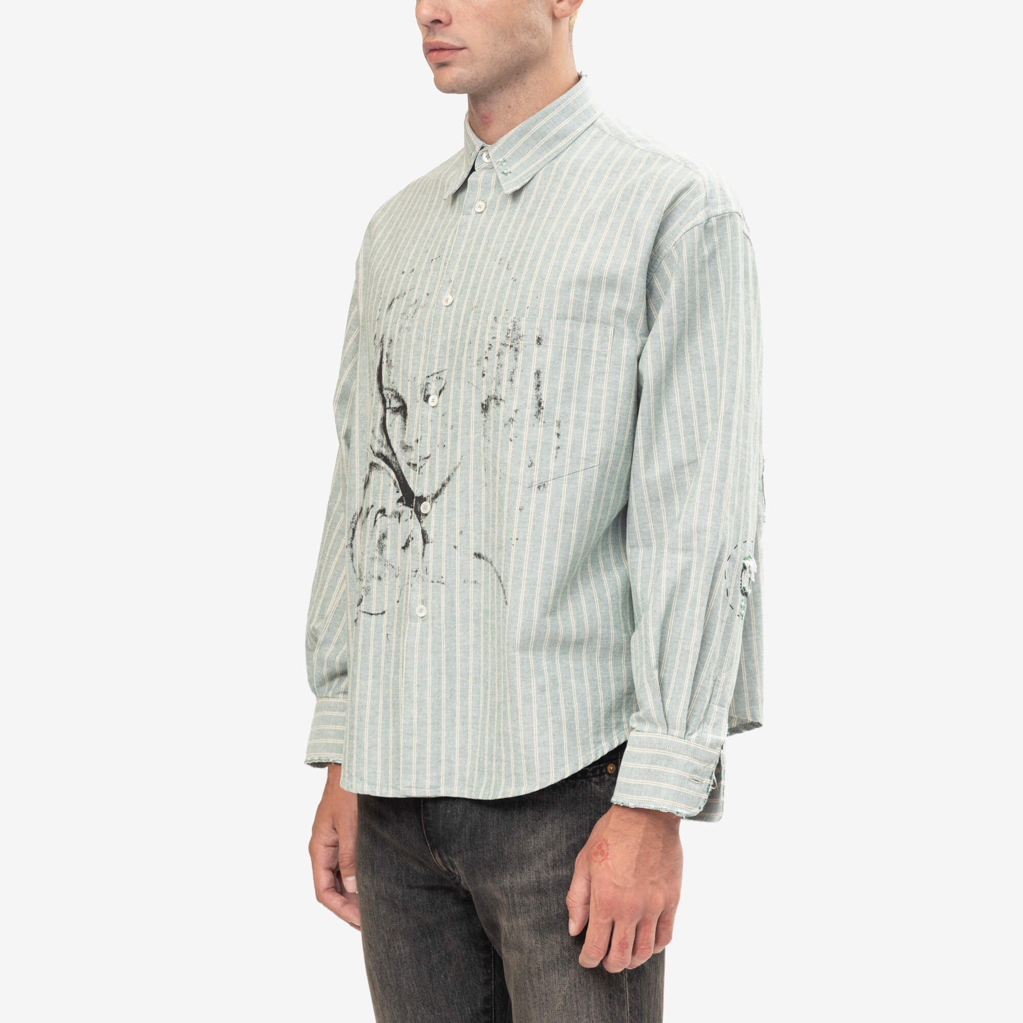 Enfants Riches Deprimes Repaired Everyday Mother with Child Shirt Green/White Stripe-3