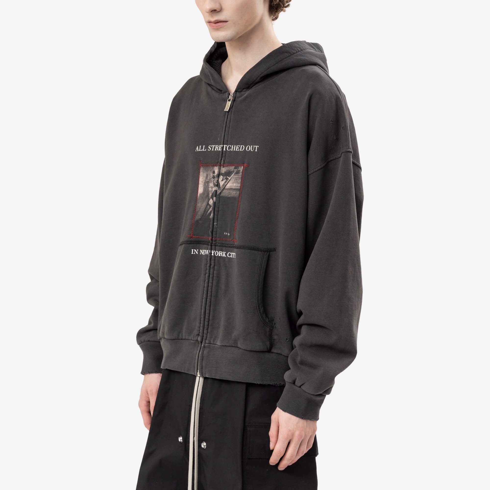 Enfants Riches Deprimes Stretched Out Thermal Lined Zip Hoody Washed Black-3