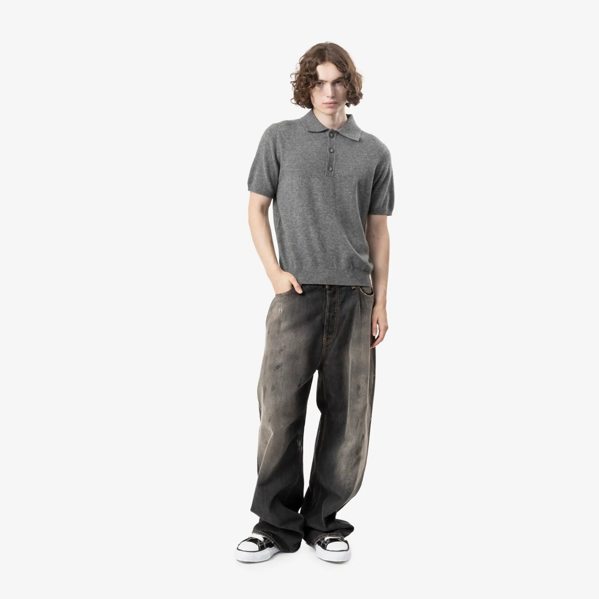 Entire Studios Short Sleeve Knit Polo Concrete - 2