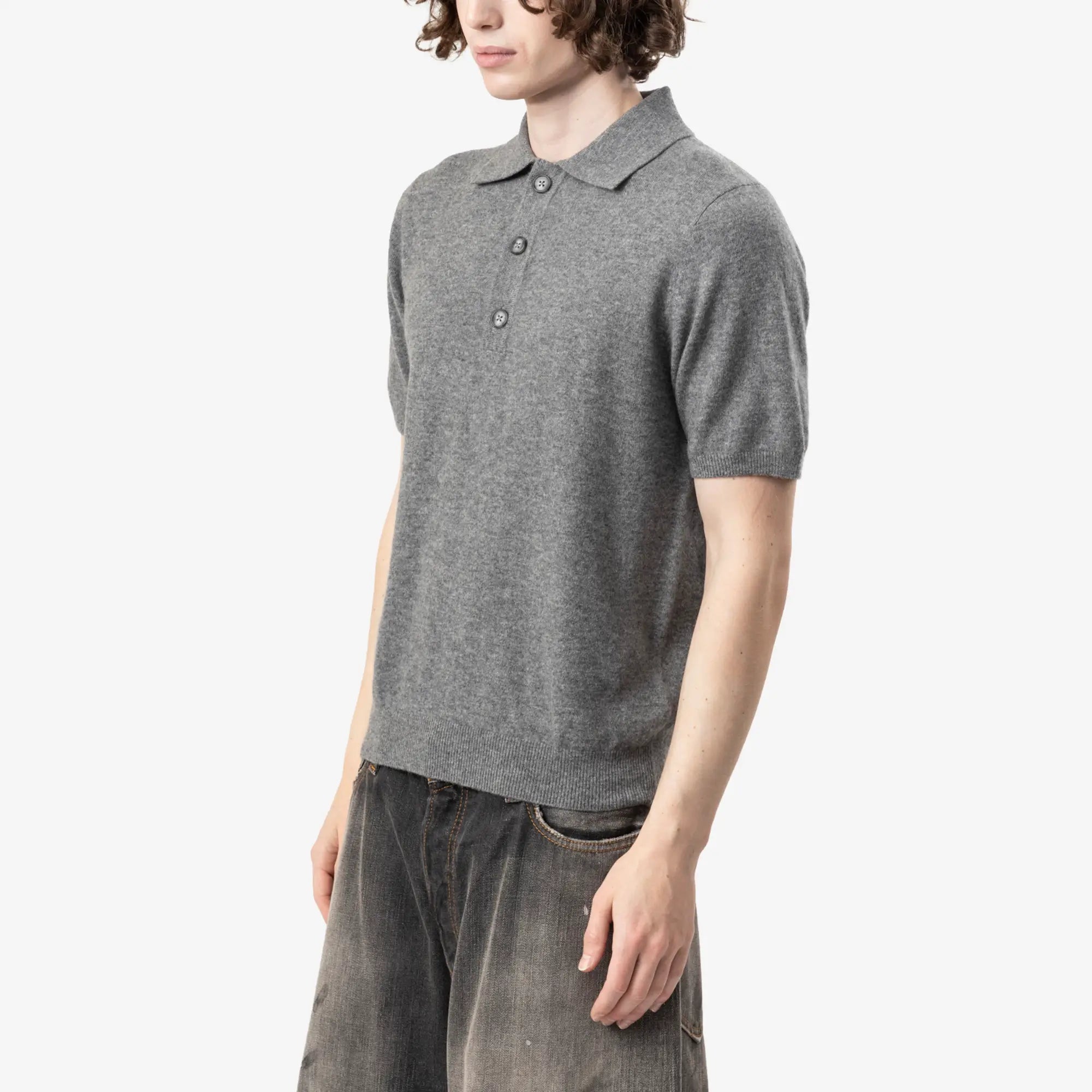 Entire Studios Short Sleeve Knit Polo Concrete - 3