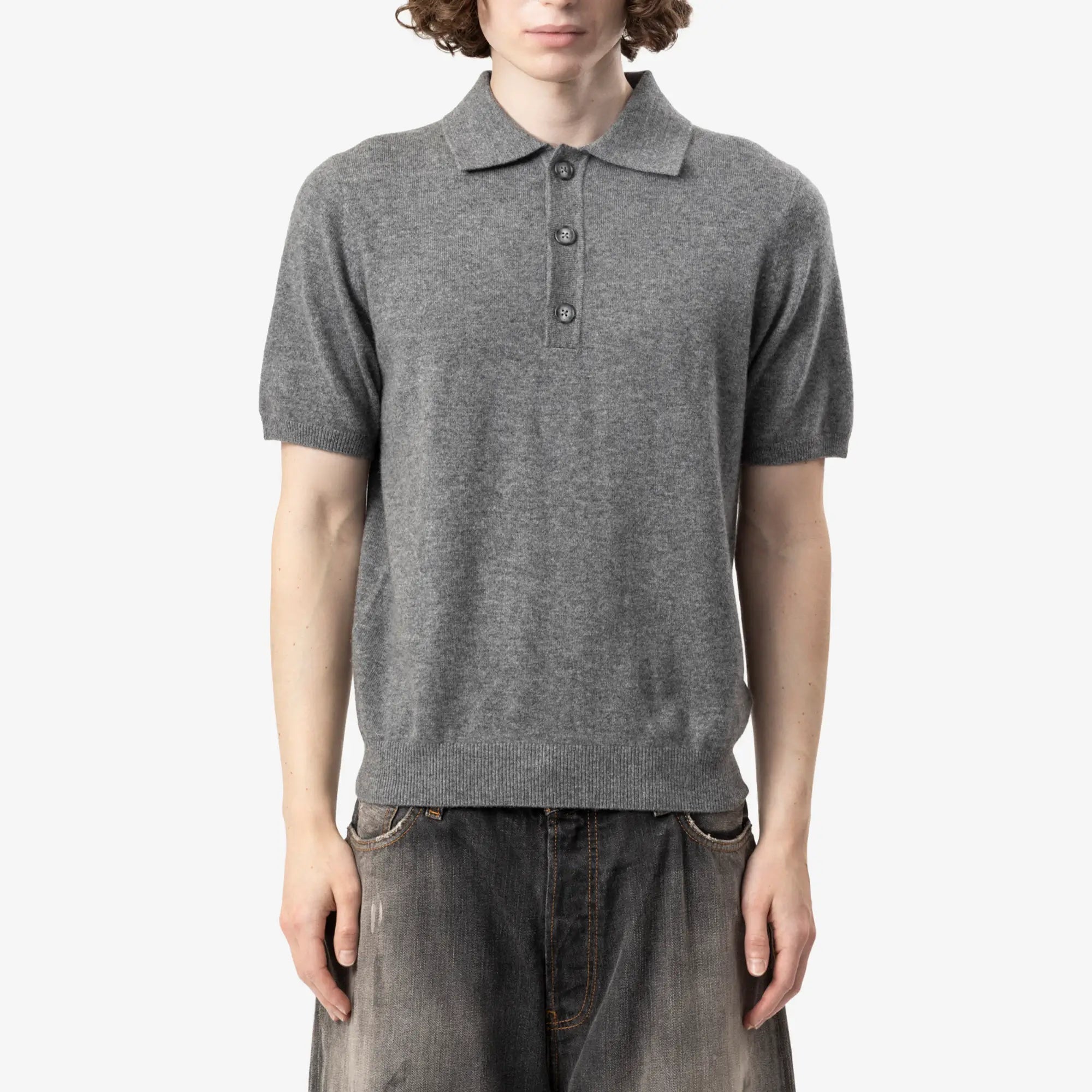 Entire Studios Short Sleeve Knit Polo Concrete - 1