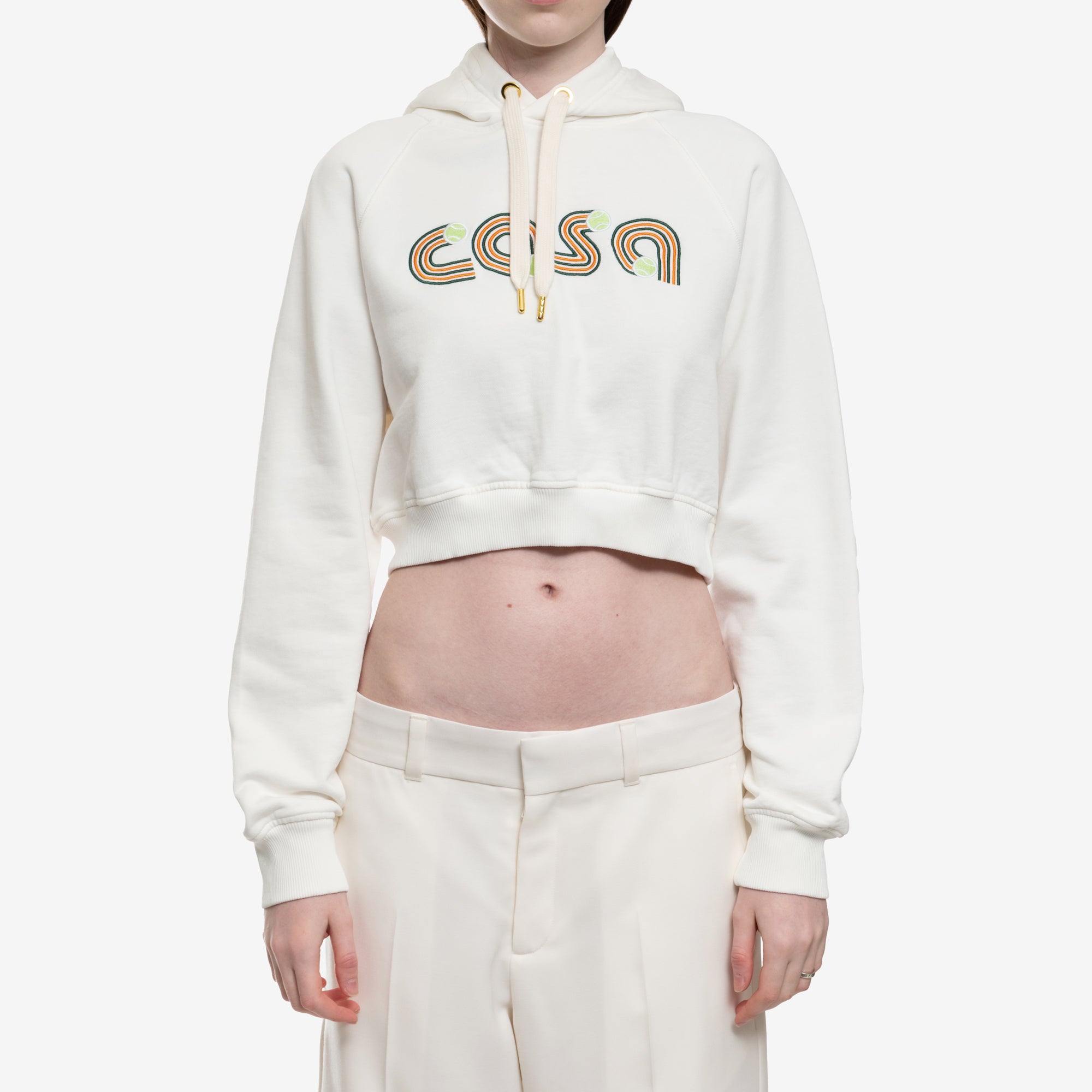 Casablanca Womens Jeu de Tennis Cropped Hoody Off white - 1