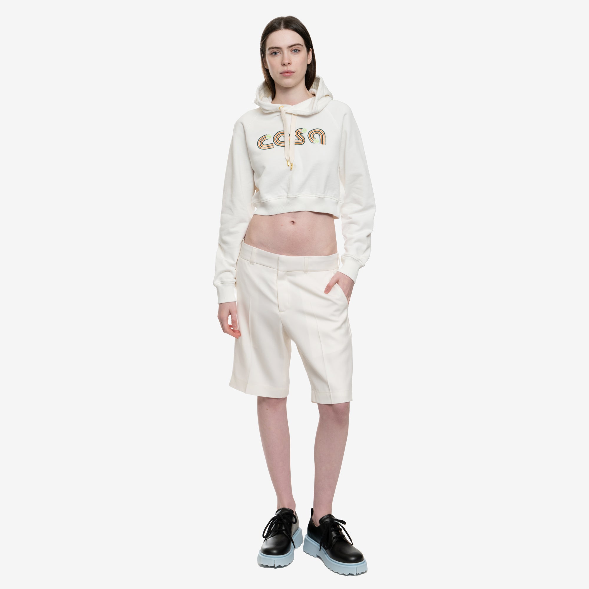 Casablanca Womens Jeu de Tennis Cropped Hoody Off white - 2
