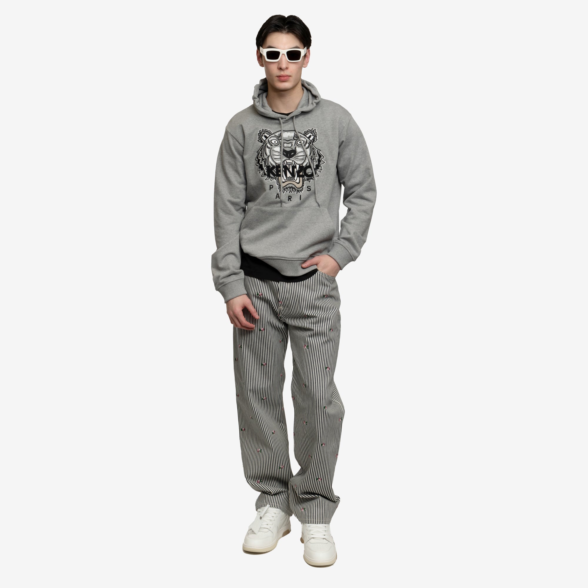 Kenzo Classic Green Tiger Hoody Pearl Grey - 2